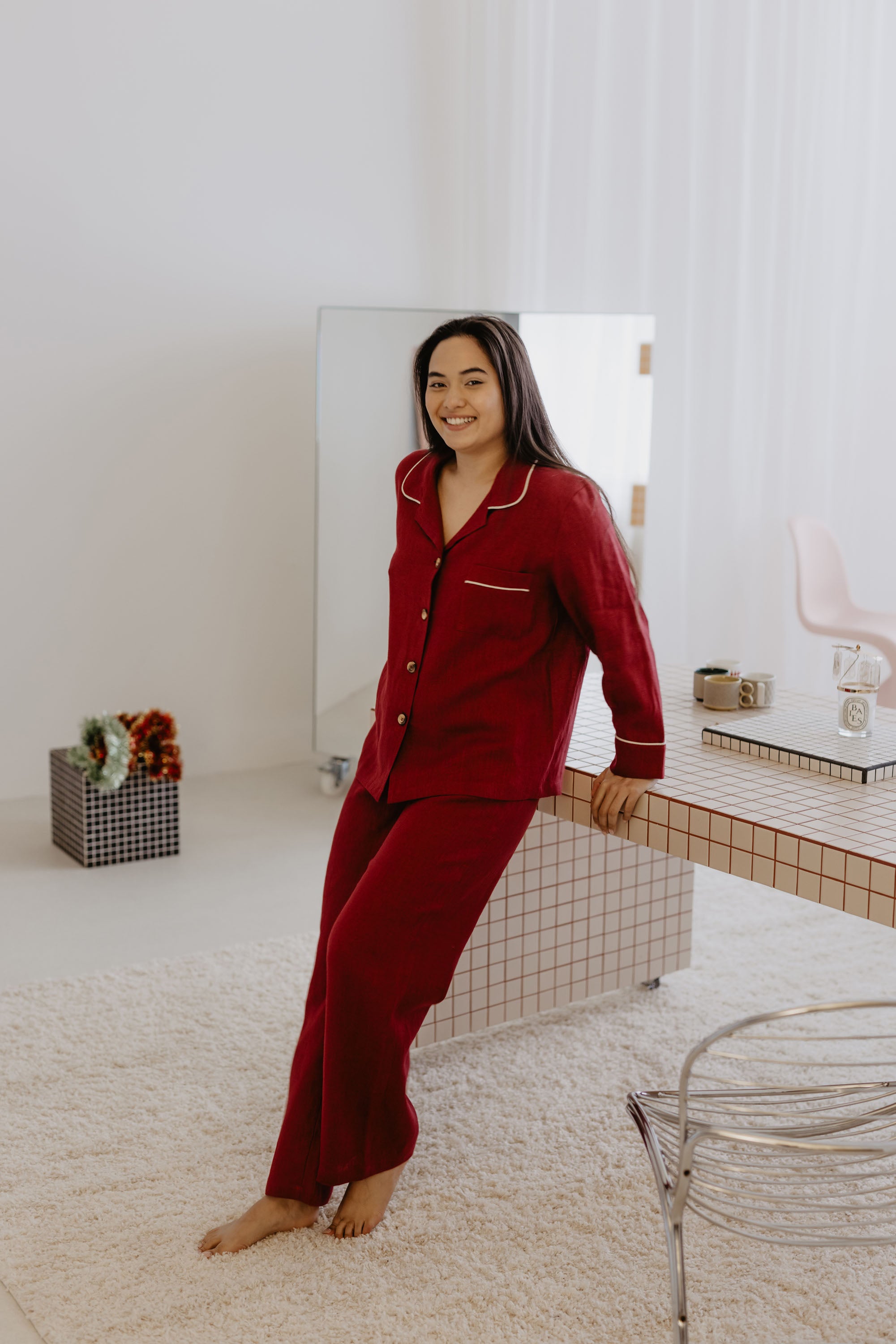 Laumė linen Loungewear PILNATIS pyjama bleu ciel en lin