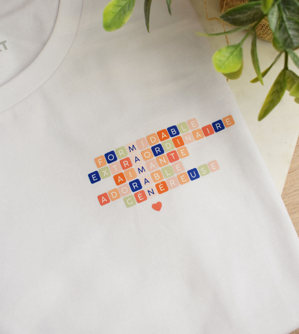 Juste Un T-shirt T-shirts Imprimés T-shirt imprimé Maman Scrabble blanc