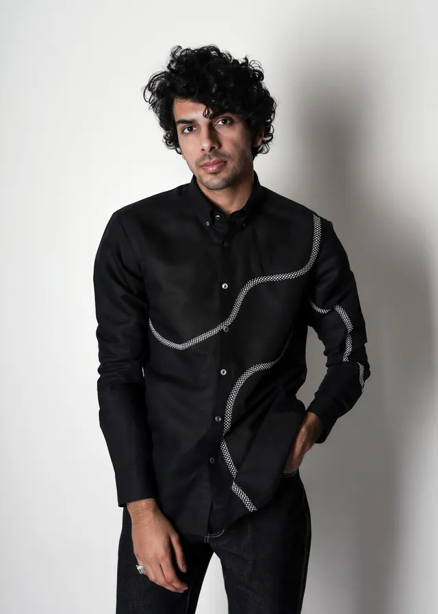 COUNTRYMADE Shirts COIL EMBROIDERED SHIRT chemise noire brodée en lin