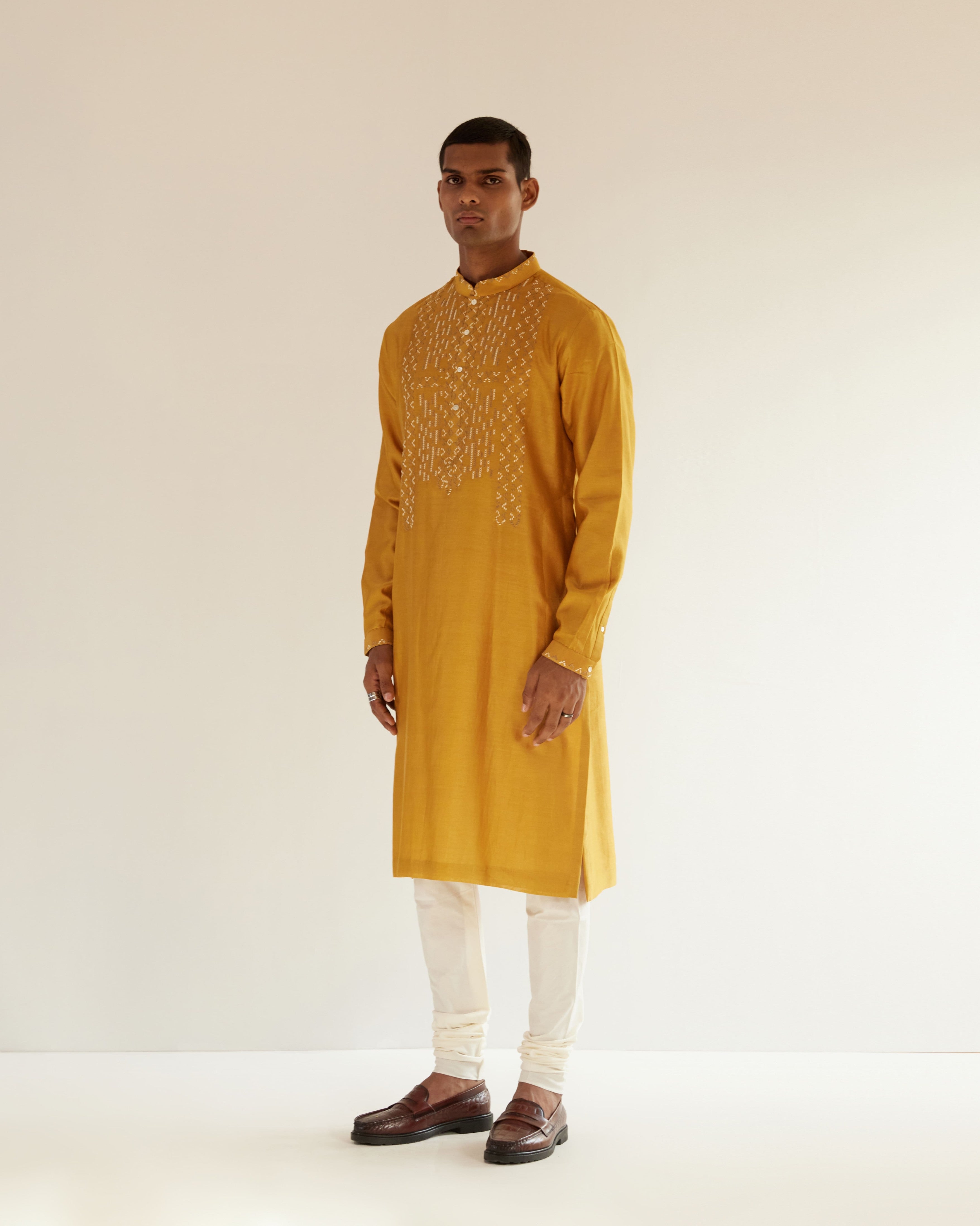 COUNTRYMADE Kurtas Asymmetric Embroidered Yoke Kurta Set kurta moutarde