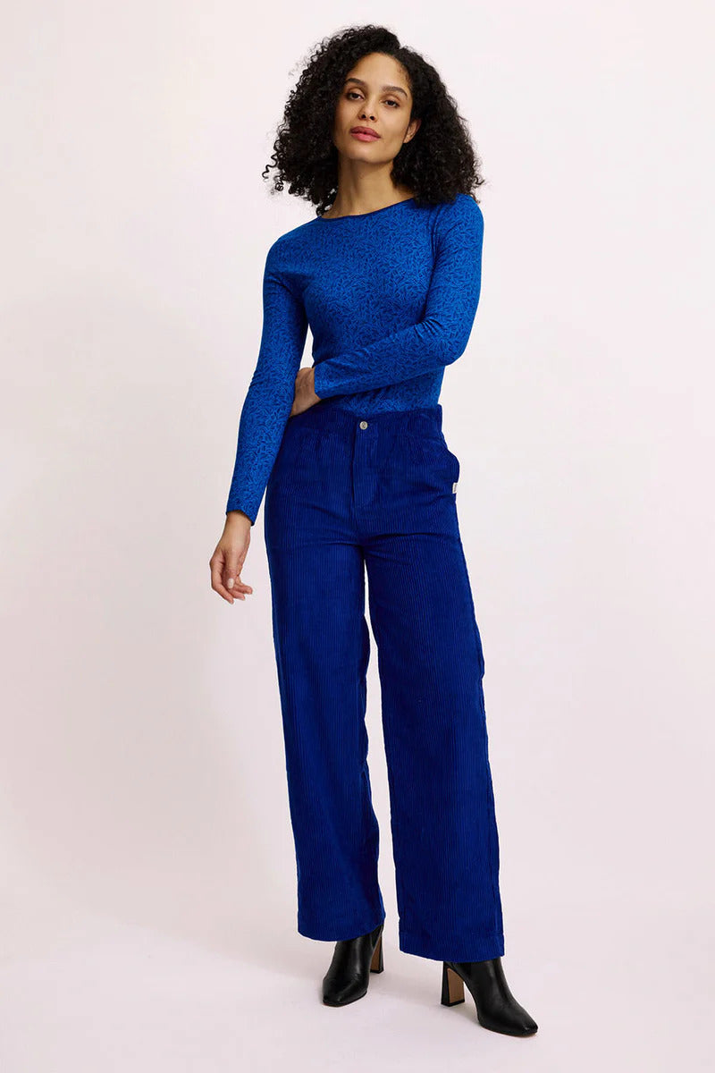 Sourire Multicolore Pantalons Pantalon bleu en velours côtelé de coton bio 36 stretch