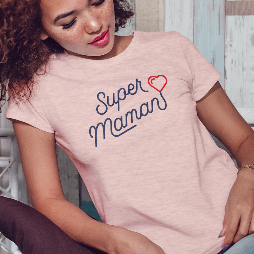 Juste Un T-shirt T-shirts Imprimés T-shirt imprimé Femme Super maman gris chiné