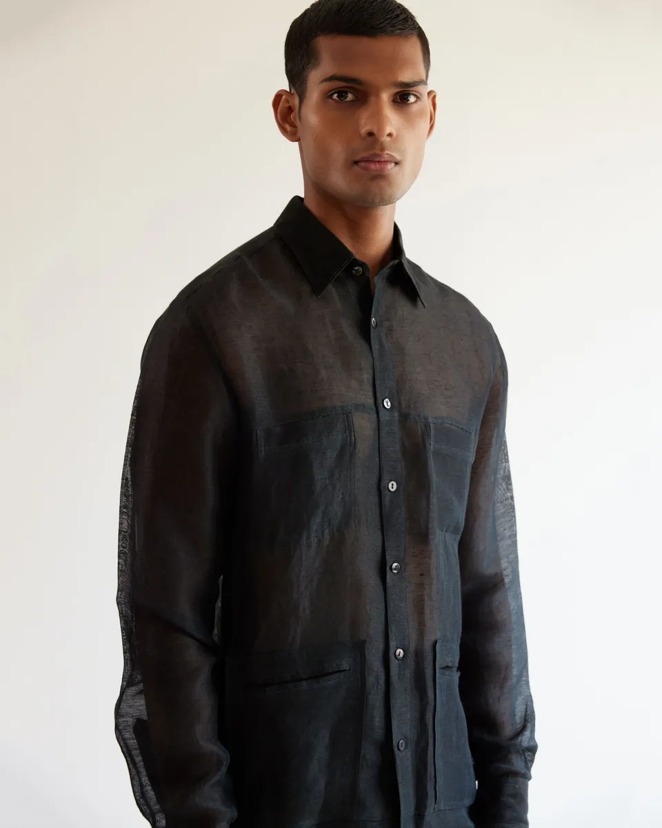 COUNTRYMADE Shirts Sheer Shirt chemise noire en coton lin