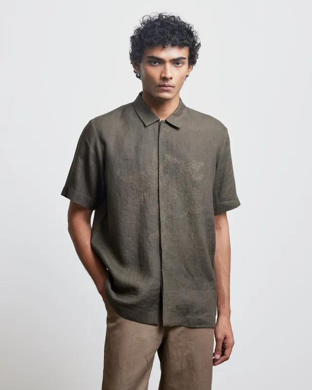 COUNTRYMADE Shirts CAMOUFLAGE EMBROIDERED SHIRT chemise lin camouflage