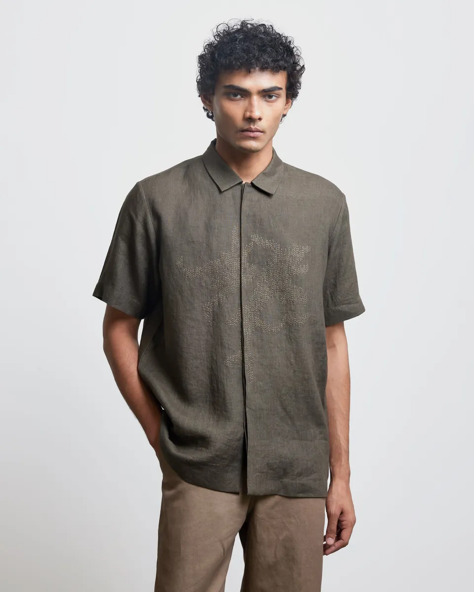 COUNTRYMADE Shirts CAMOUFLAGE EMBROIDERED SHIRT chemise lin camouflage