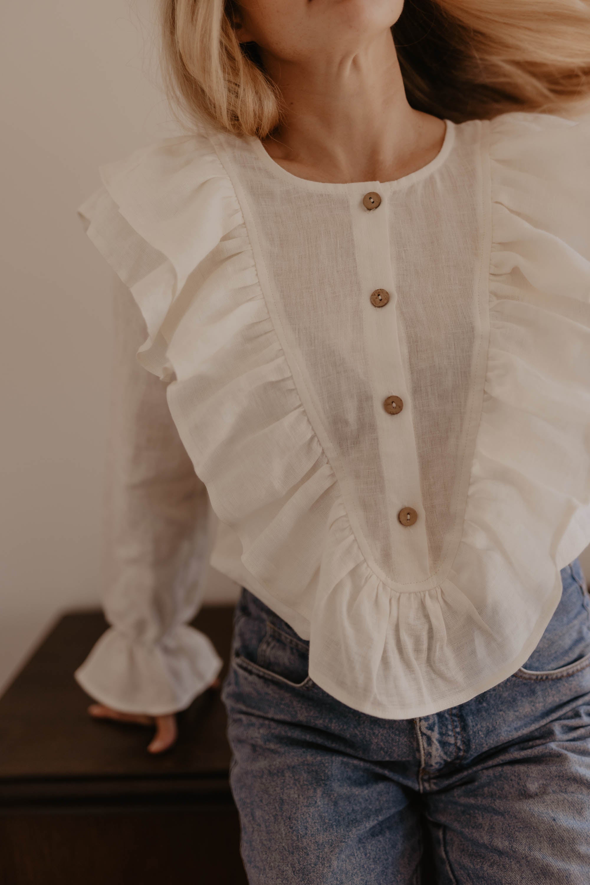Laumė linen Linen Tops Guethary chemise en lin Dusty Pink à volants