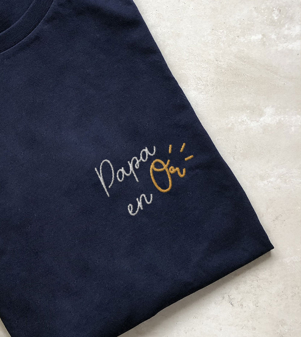 Juste Un T-shirt T-shirts Brodés Papa en Or t-shirt brodé