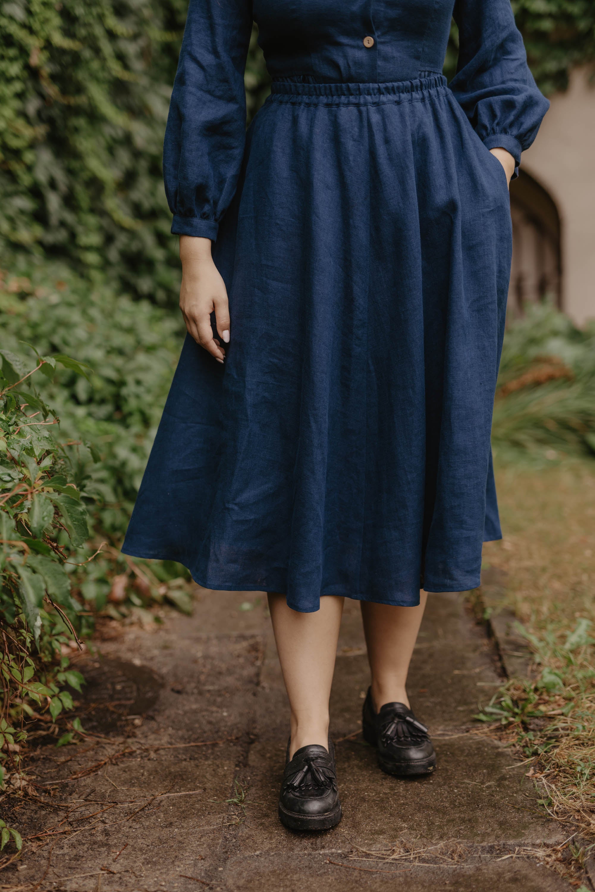 Laumė linen Linen Bottoms Juliette jupe en lin vert forêt taille élastique