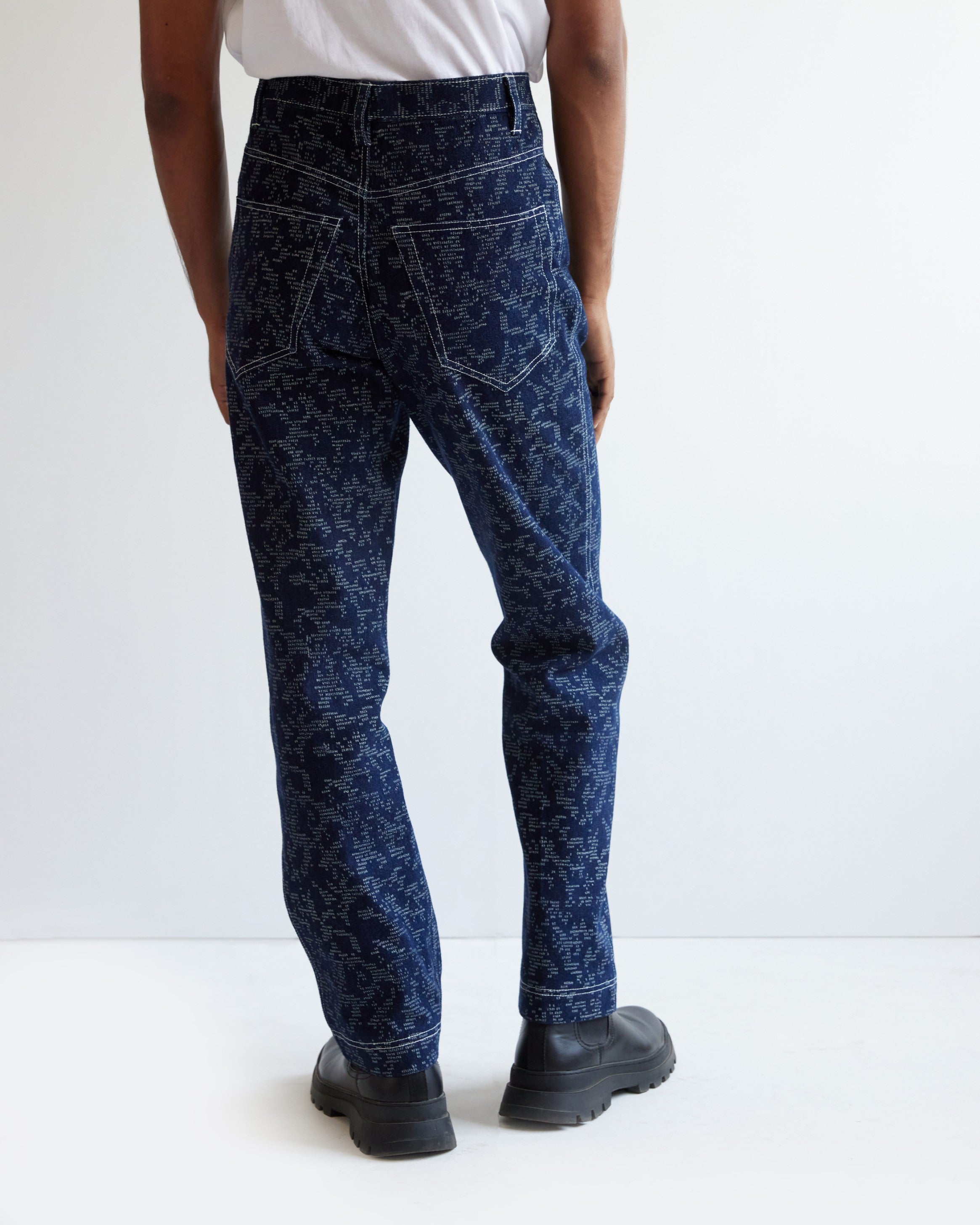 COUNTRYMADE Trousers Block Print Denim pantalon droit bleu marine