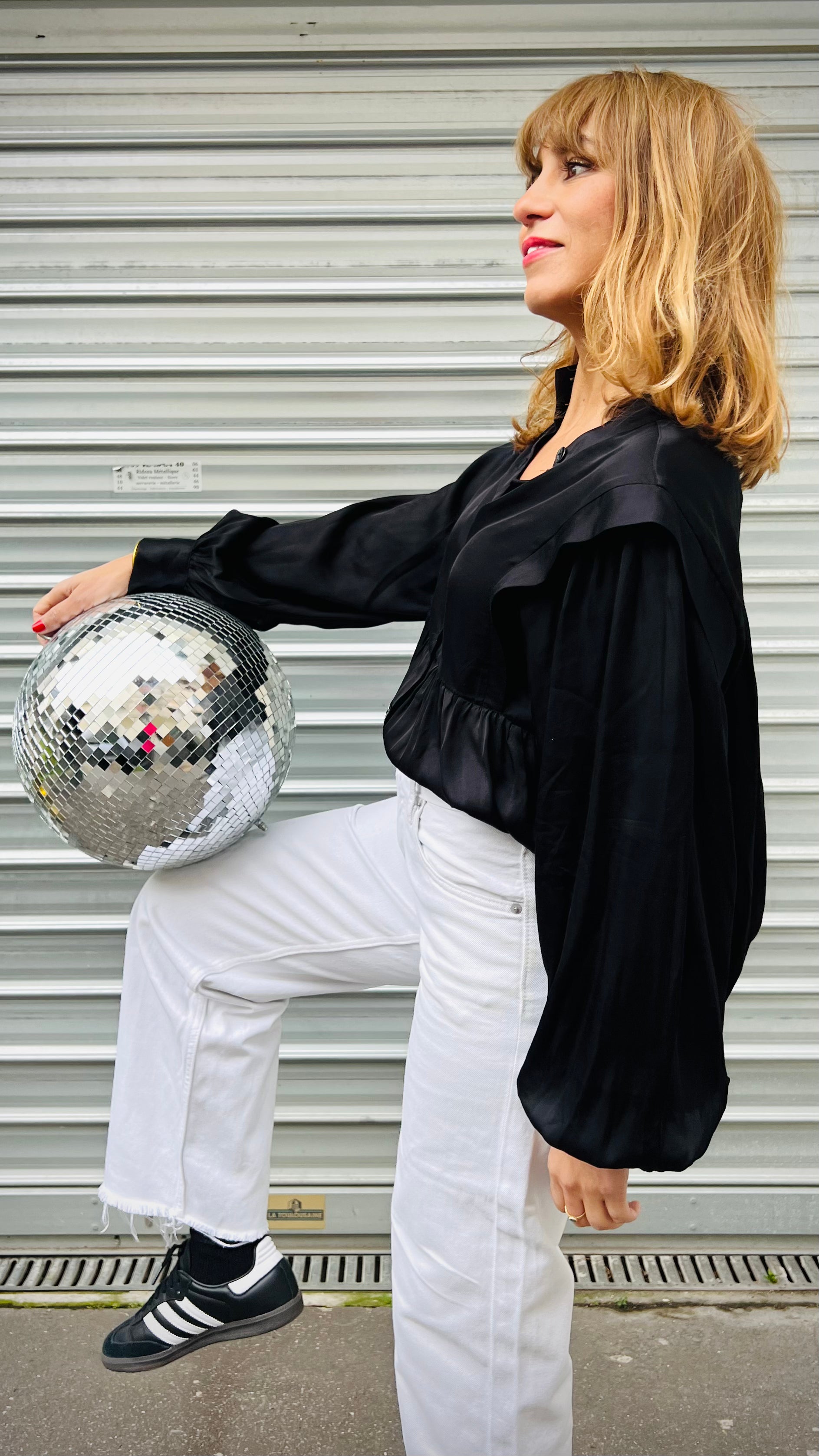 PANTRUCHE Chemises Blouse NINA noir blouse manches ballon en satin