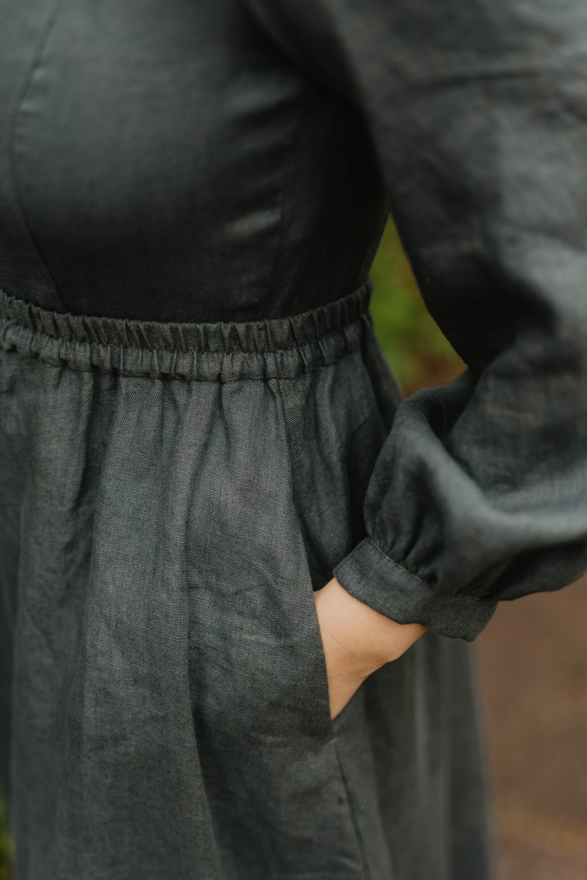 Laumė linen Linen Bottoms Juliette jupe en lin vert forêt taille élastique