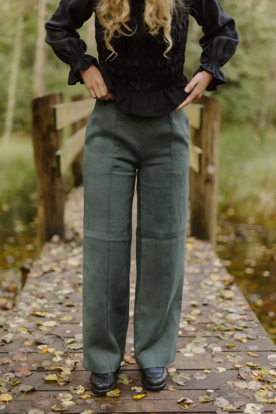 Laumė linen Linen Bottoms Gailė pantalon en lin taille haute