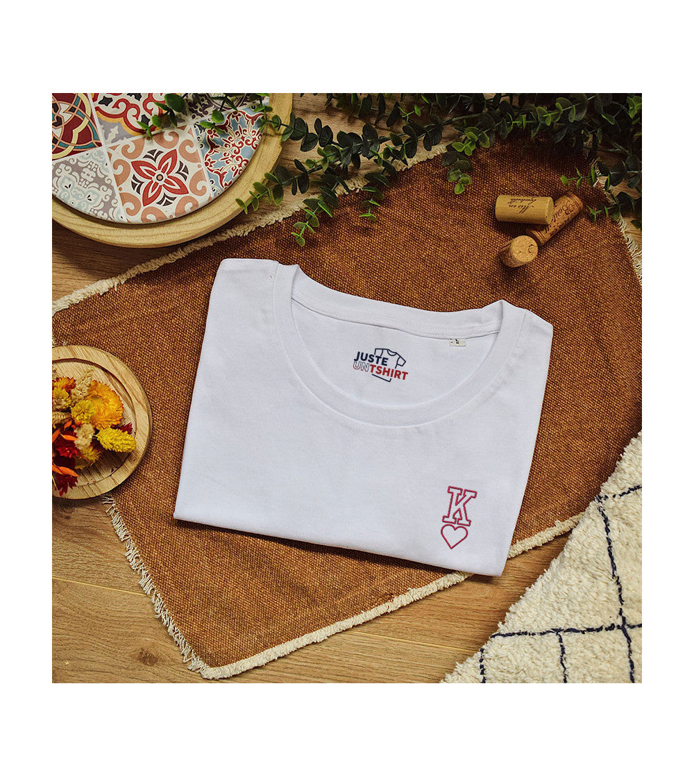 Juste Un T-shirt T-shirts Brodés Roi de Coeur T-shirt blanc coton bio