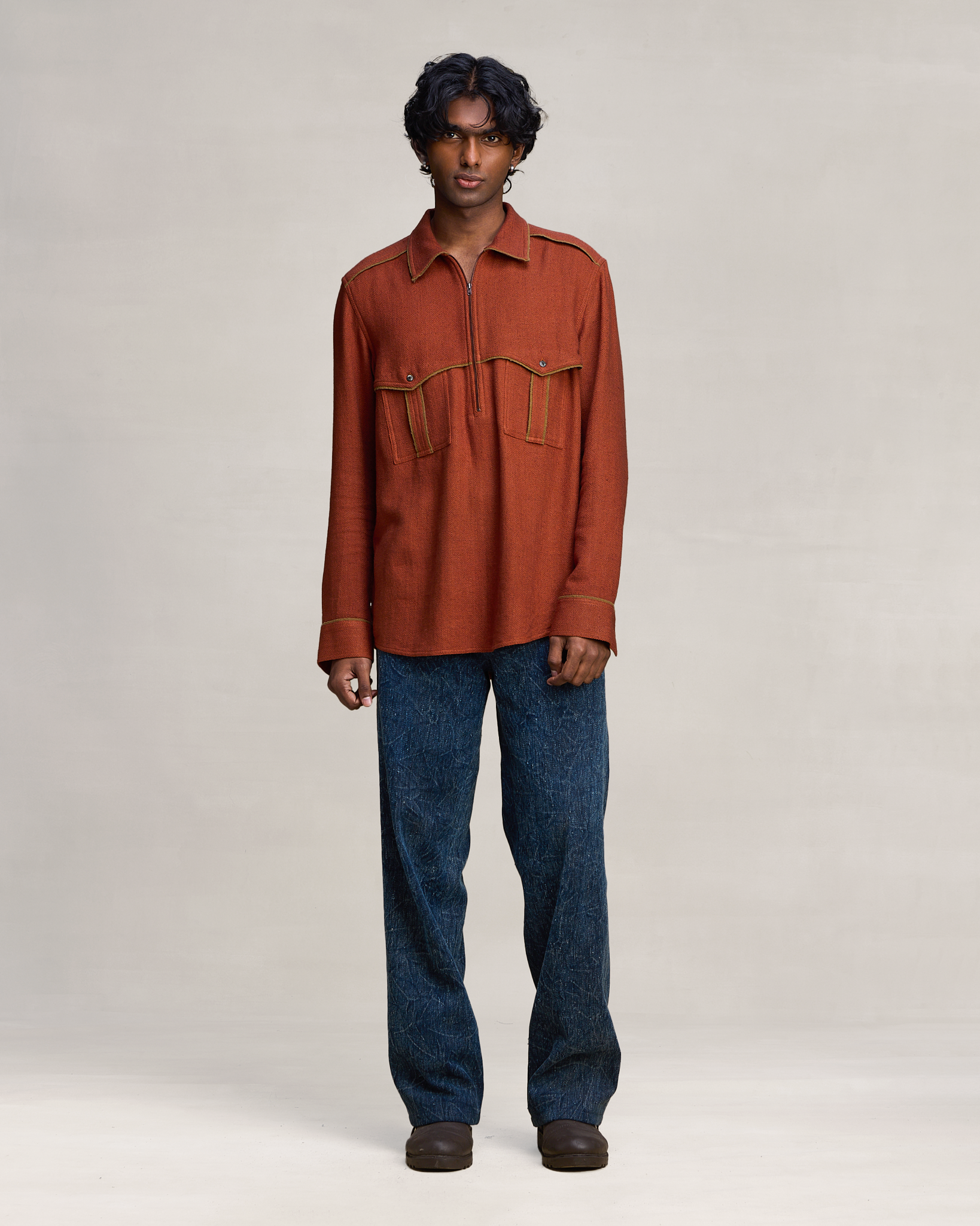 COUNTRYMADE Shirts PARKA FELT ZIPPER SHIRT chemise demi-zip sur commande