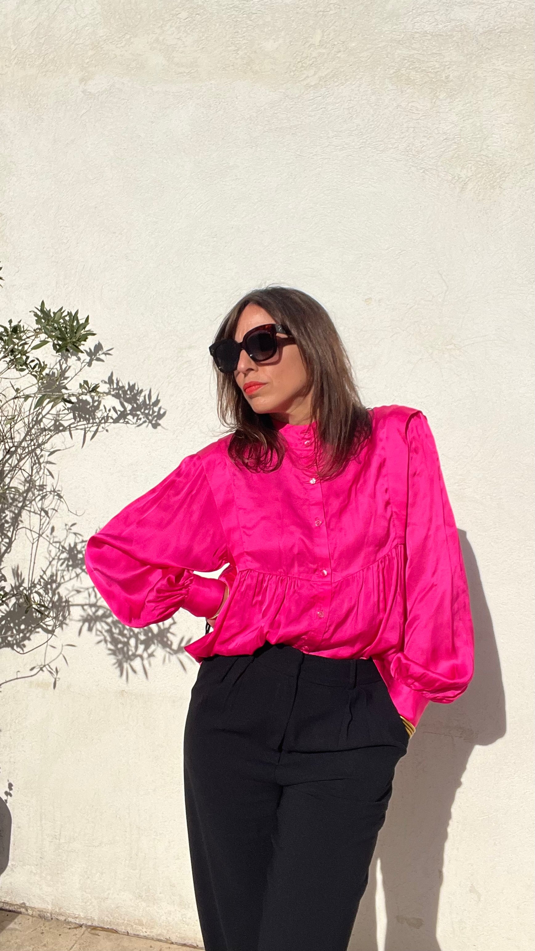 PANTRUCHE Chemises Blouse NINA rose fuchsia viscose satin