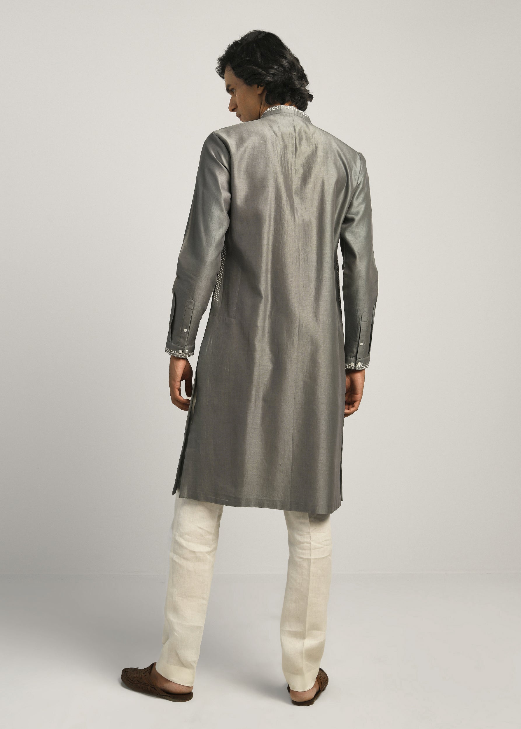 COUNTRYMADE Kurtas Dots Yoke Kurta Set gris fumé en Chanderi