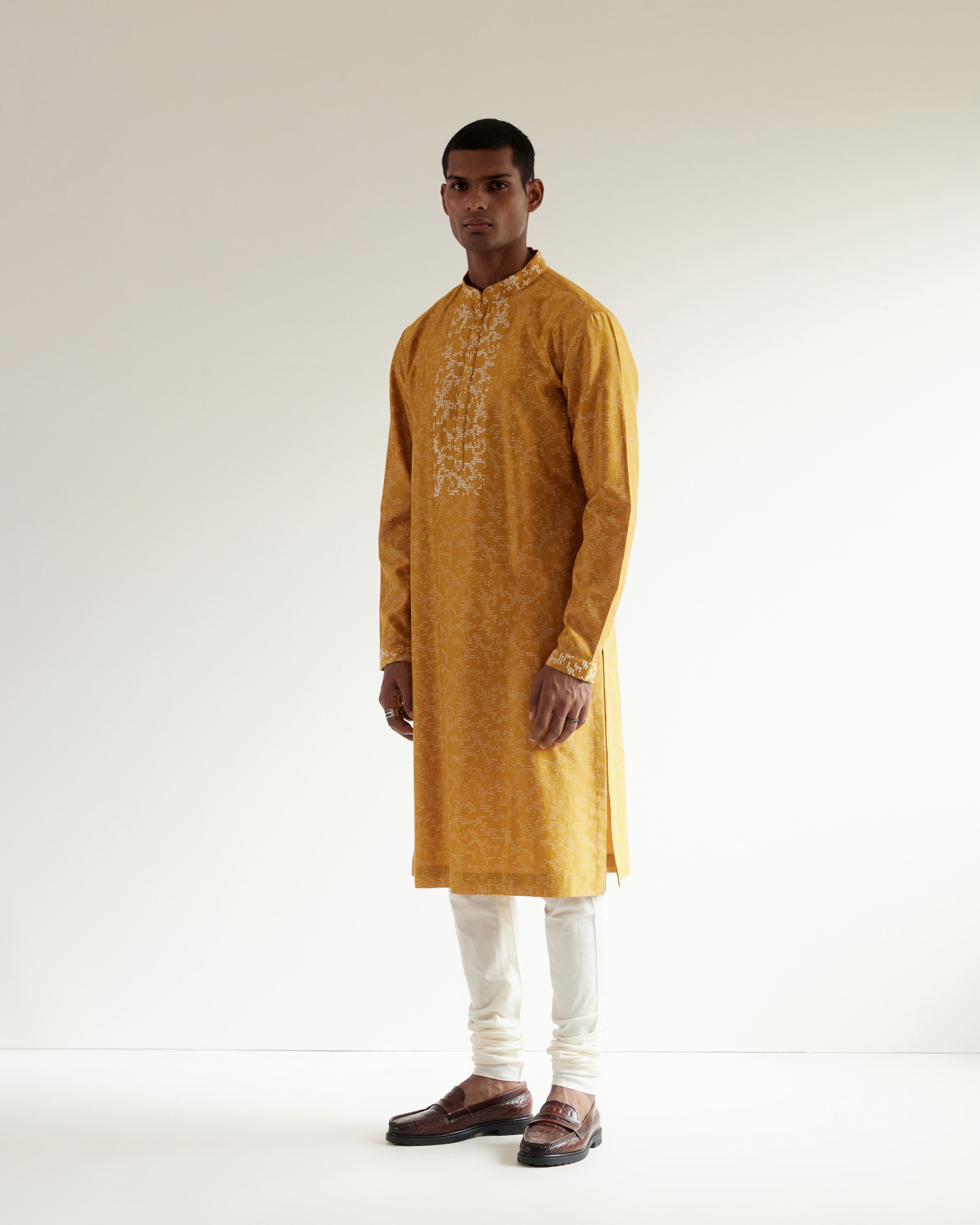 COUNTRYMADE Kurtas Camo-Block Print Kurta Set With Embroidered Yoke ensemble kurta moutarde brodé