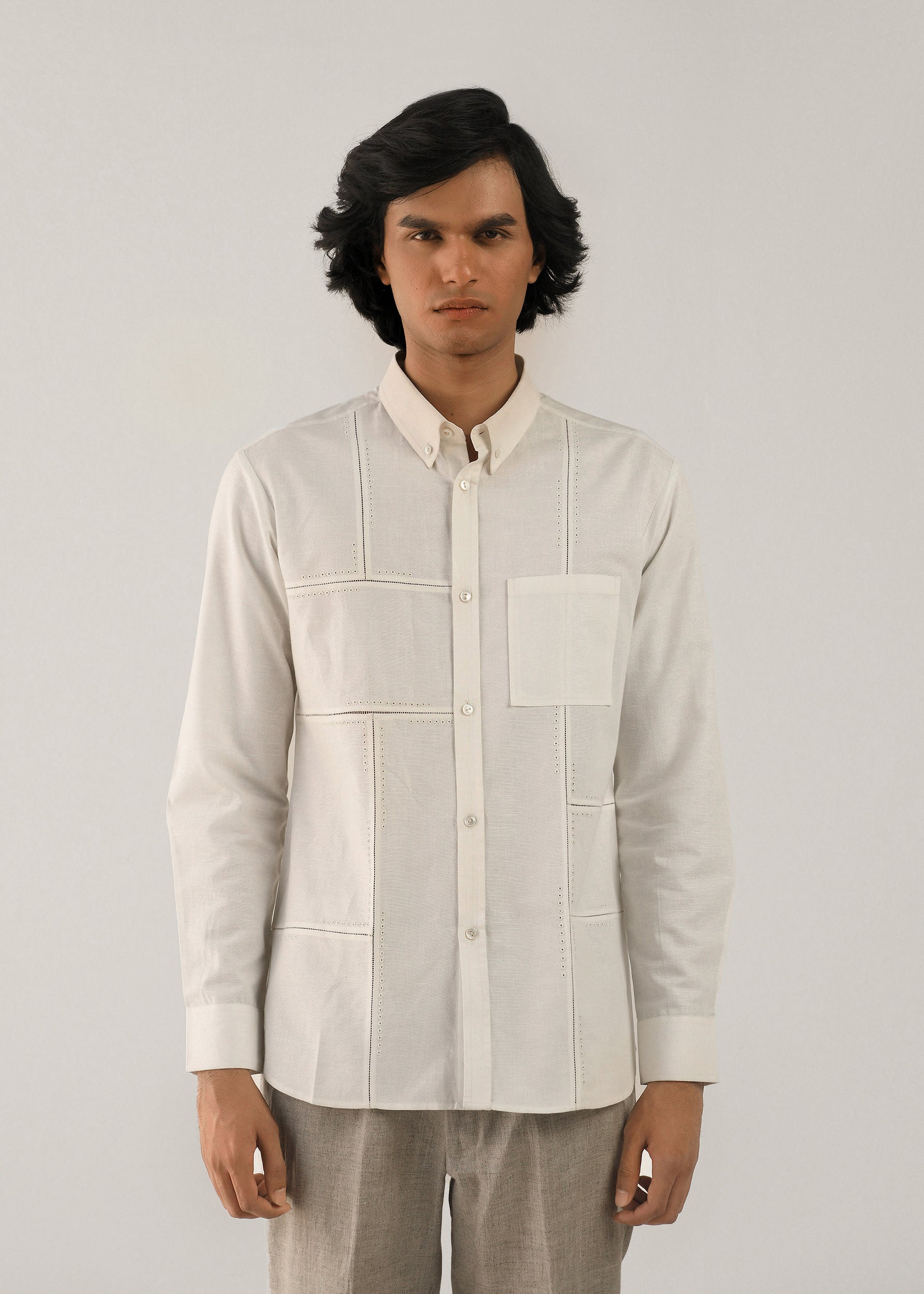 COUNTRYMADE Shirts Fuselage Fagotting Shirt chemise blanc cassé en lin coton