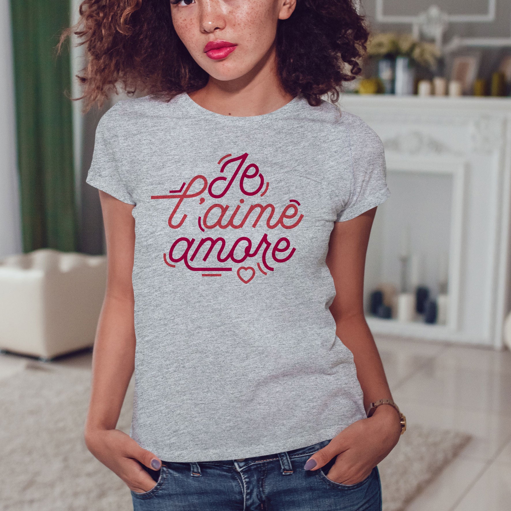 Juste Un T-shirt T-shirts Imprimés Je l'aime Amore T-shirt blanc
