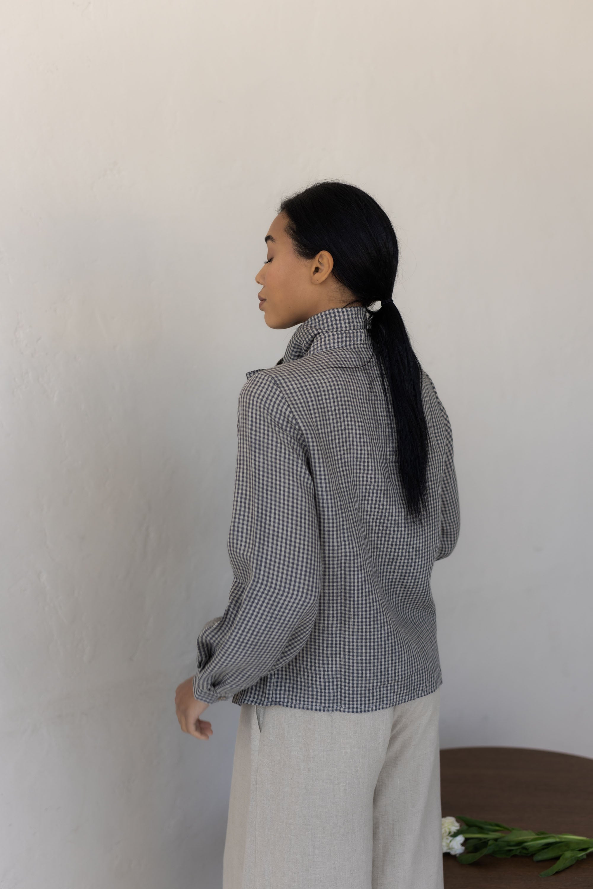 Laumė linen Linen Tops Lenore chemise en lin rose poudré à nœud