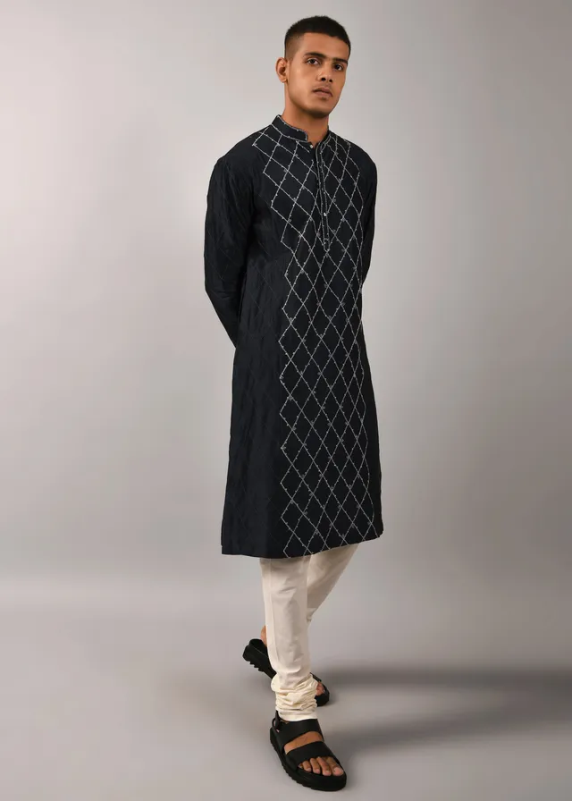 COUNTRYMADE Kurtas Diamond Embroidered Kurta Set kurta bleu marine chanderi