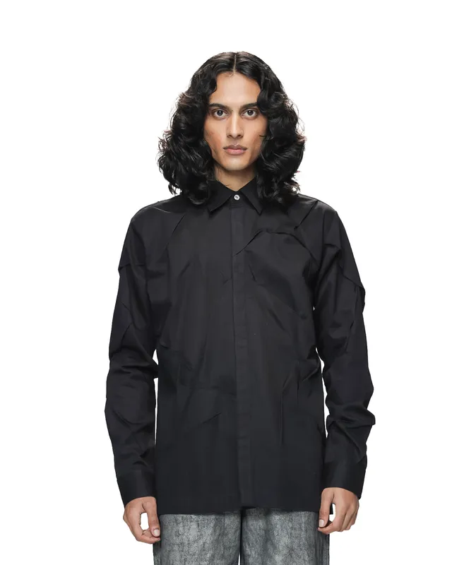 COUNTRYMADE Shirts Deformed Black Hand Tuck Shirt chemise XS coton sergé