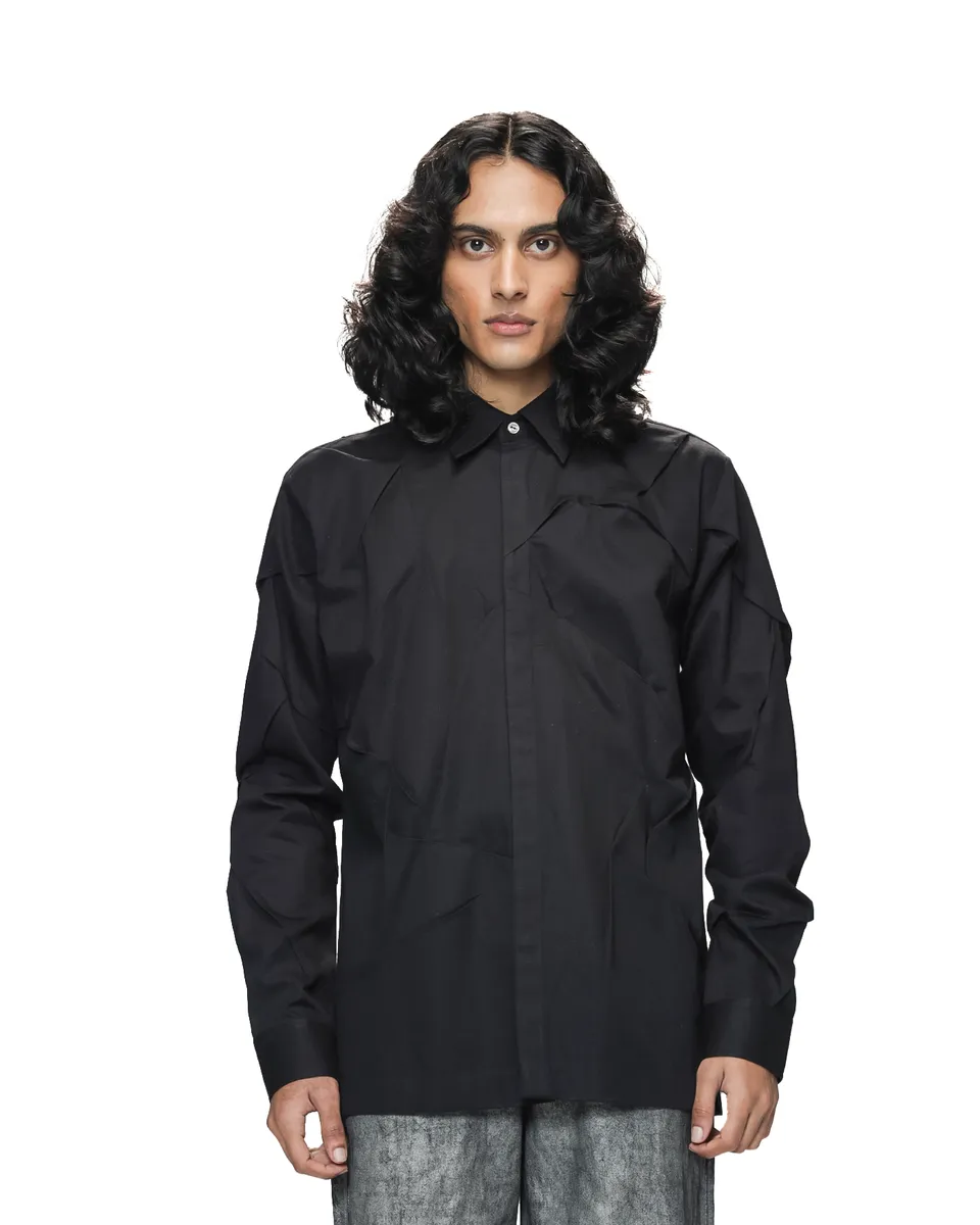 COUNTRYMADE Shirts Deformed Black Hand Tuck Shirt chemise XS coton sergé