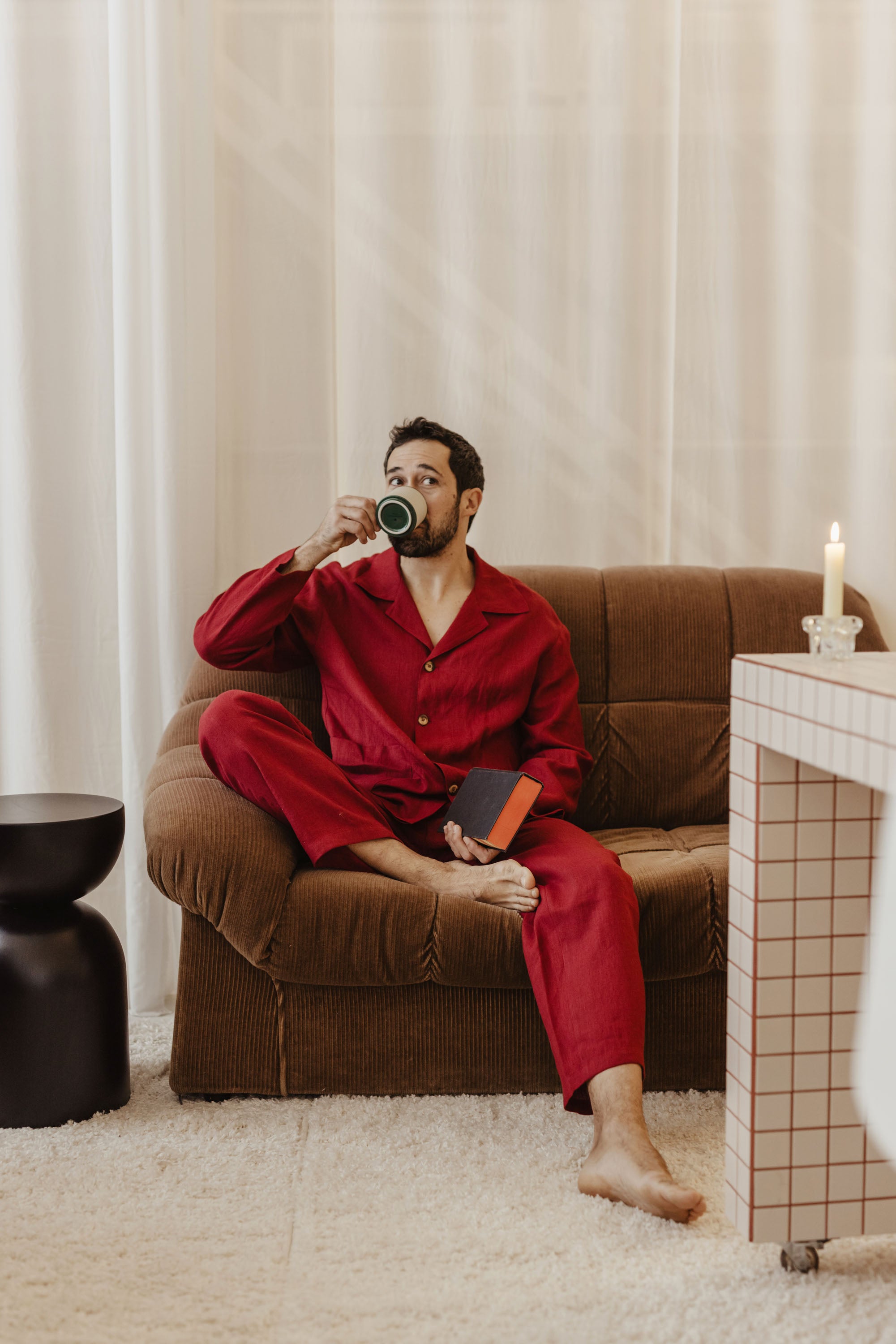 Laumė linen Loungewear PERKŪNAS pyjama homme vert forêt lin