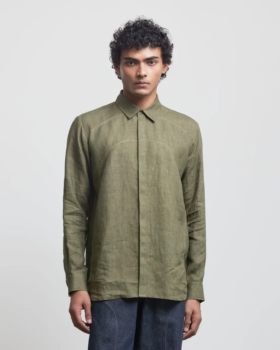 COUNTRYMADE Shirts BAUHAUS THREE LINE STITCH SHIRT chemise en lin brodée