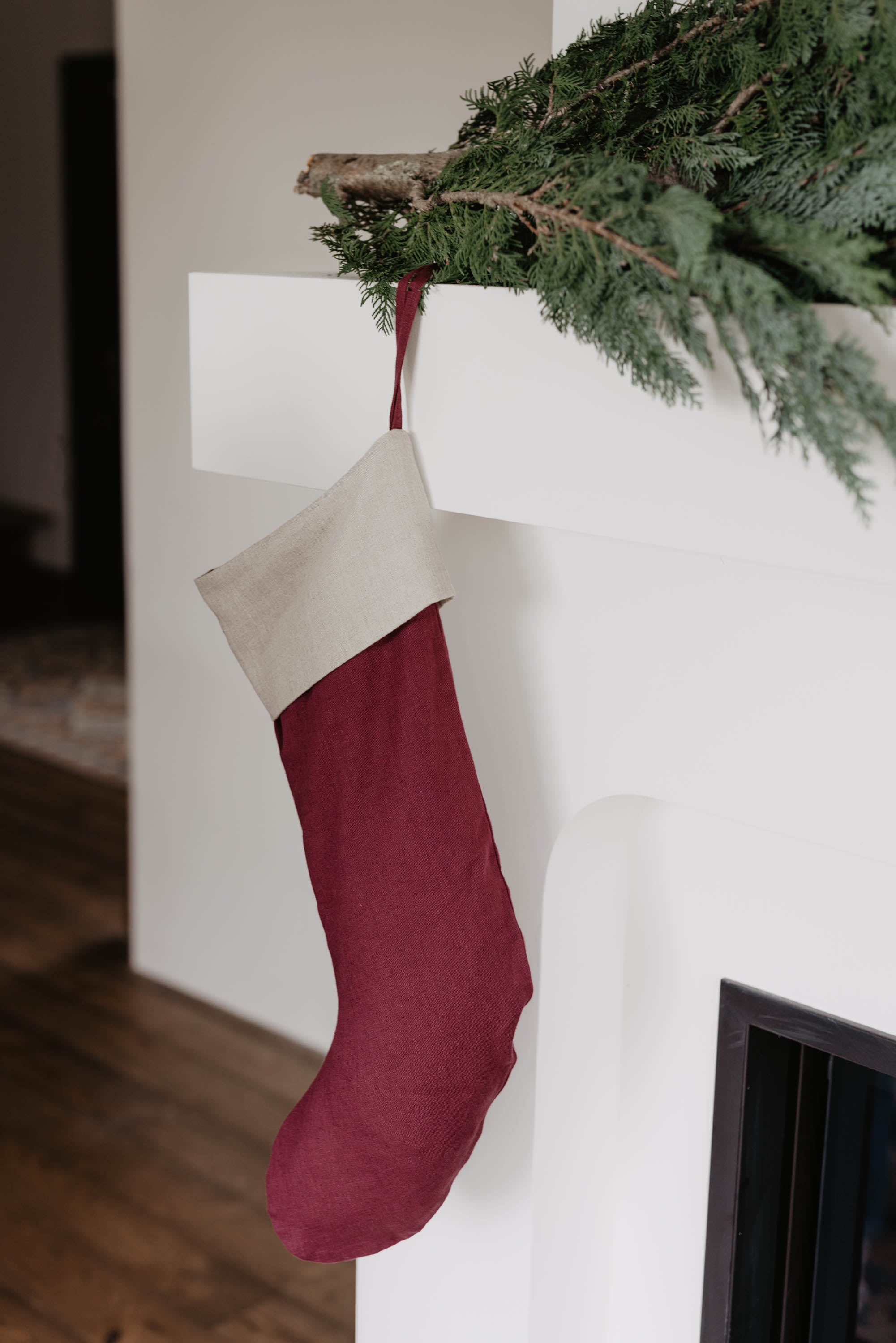 Laumė linen Christmas Linen grande chaussette de Noël vert forêt
