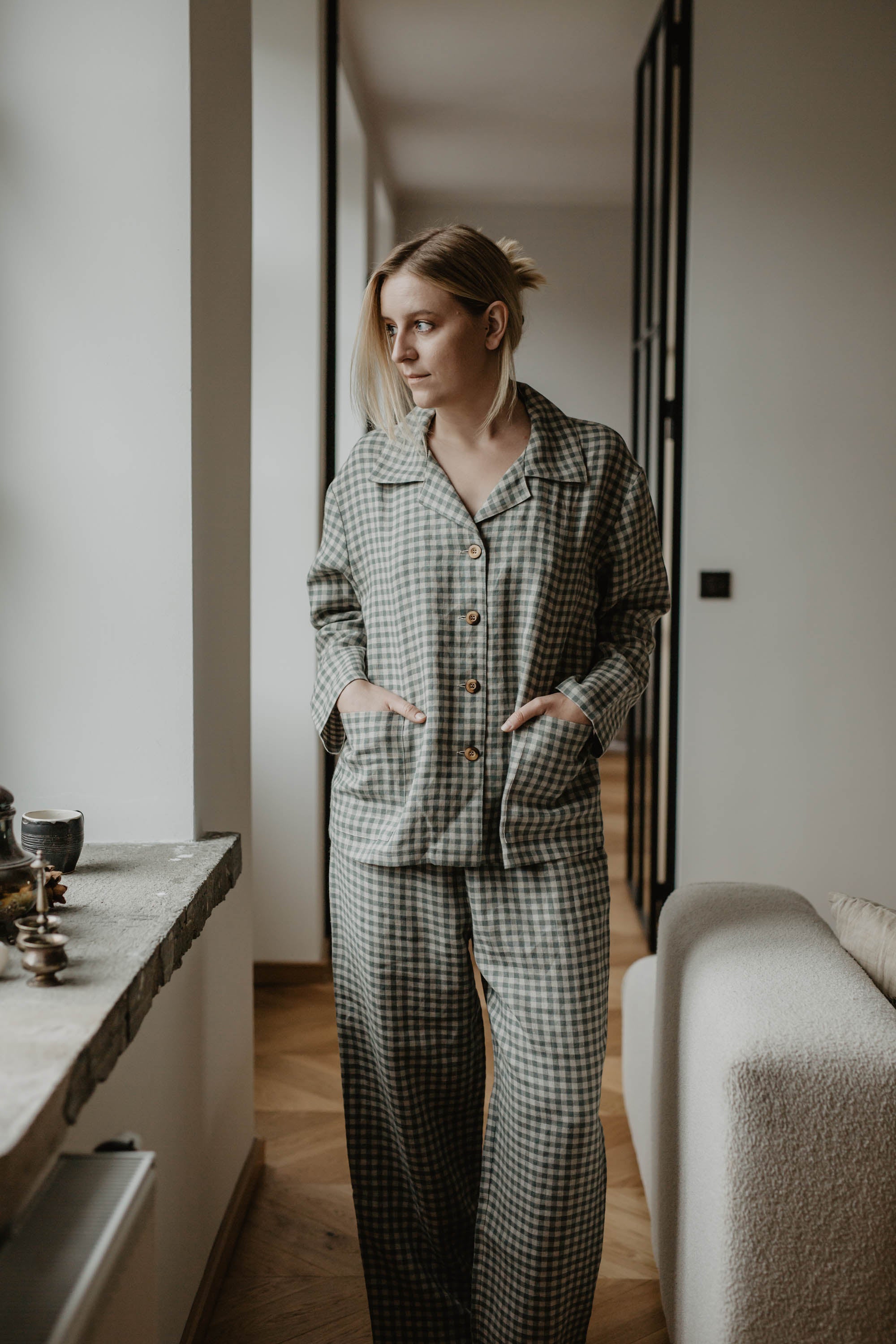 Laumė linen Loungewear PRAURIMĖ pyjama en lin femme XS naturel