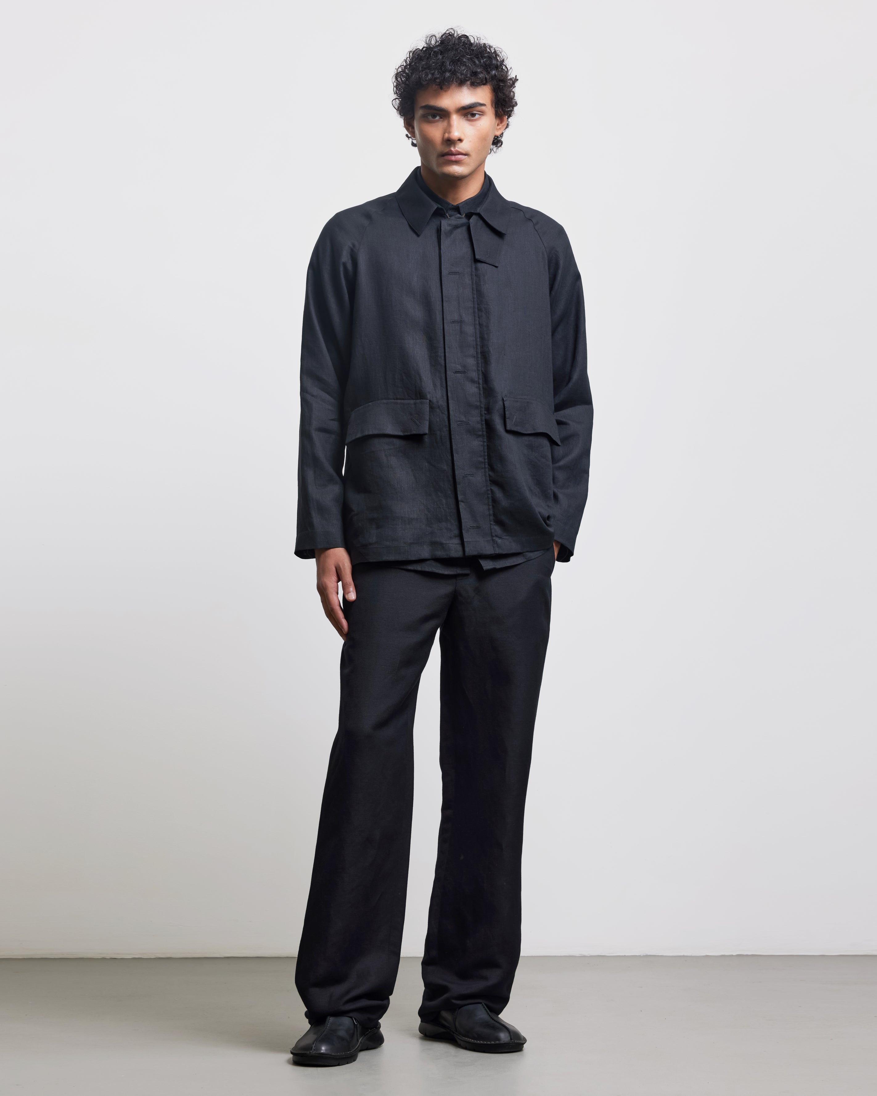 COUNTRYMADE Jackets BLACK FAUX BUTTONHOLE WORKWEAR veste noire en lin