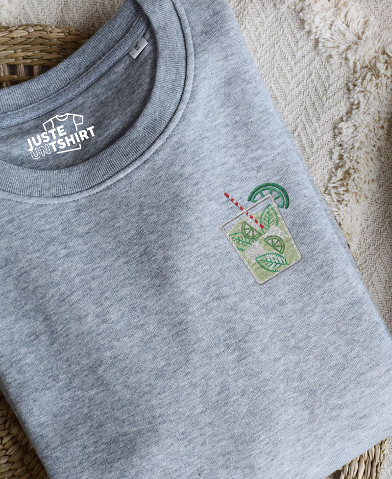 Juste Un T-shirt Sweats Brodés Mojito sweat brodé gris chiné