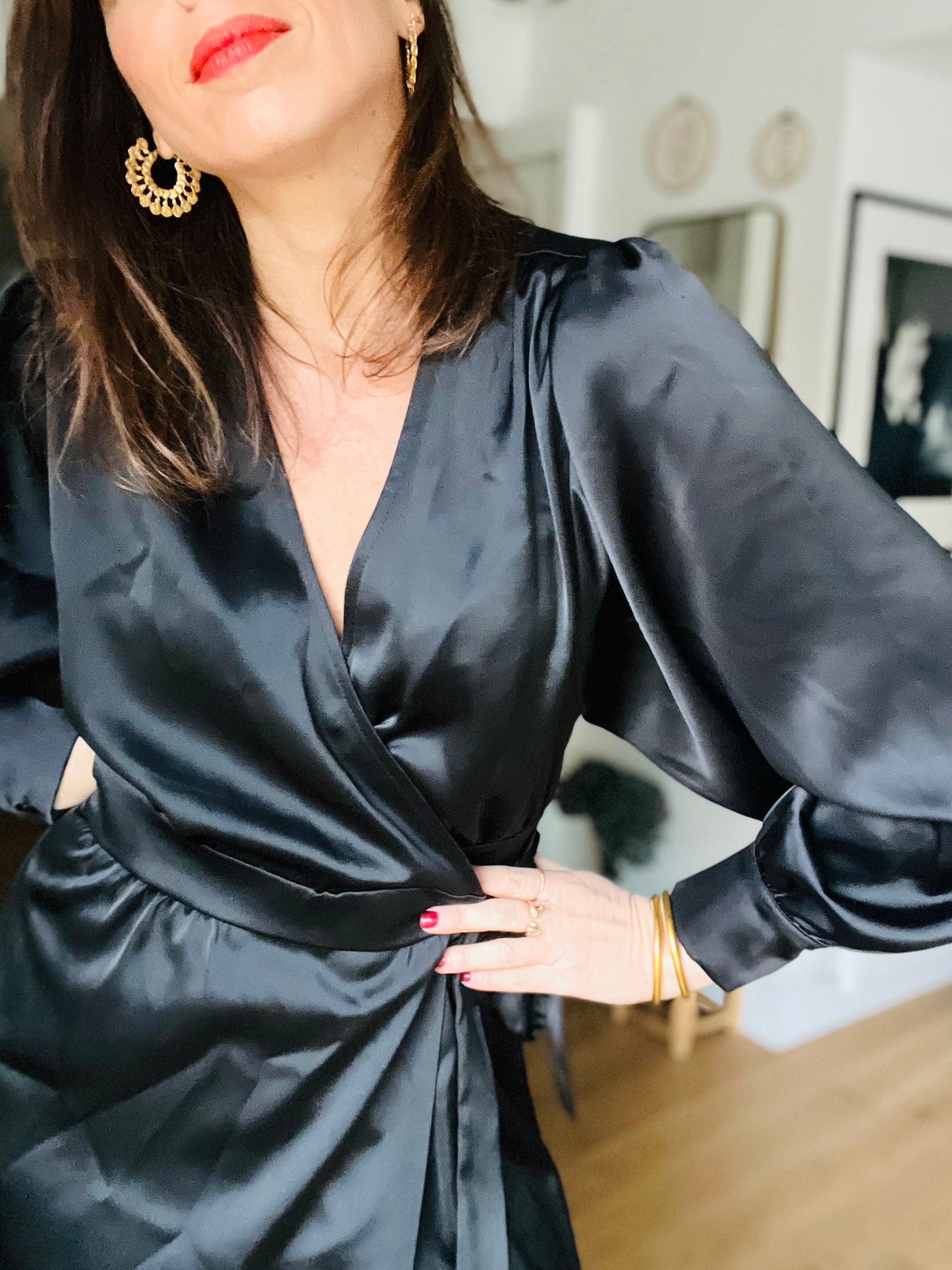 PANTRUCHE Robes Robe MINUIT noir robe longue portefeuille satinée