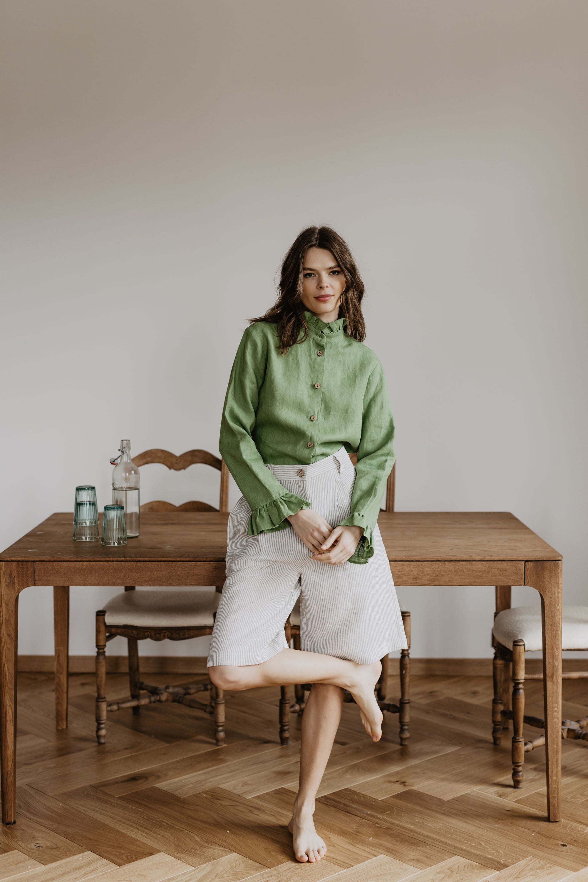 Laumė linen Linen Tops Women's linen shirt Juodkrante, Creamy White, 100 % lin