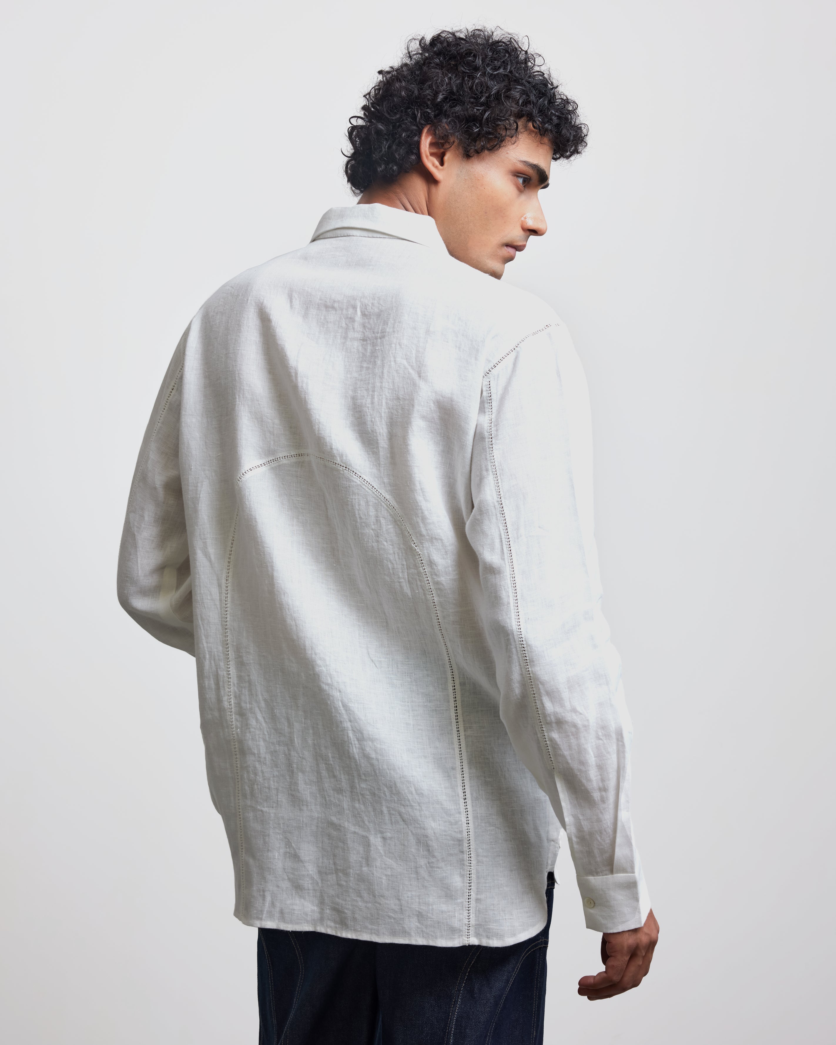 COUNTRYMADE Shirts ARCH CROCHET PANEL SHIRT chemise en lin ivoire crochet