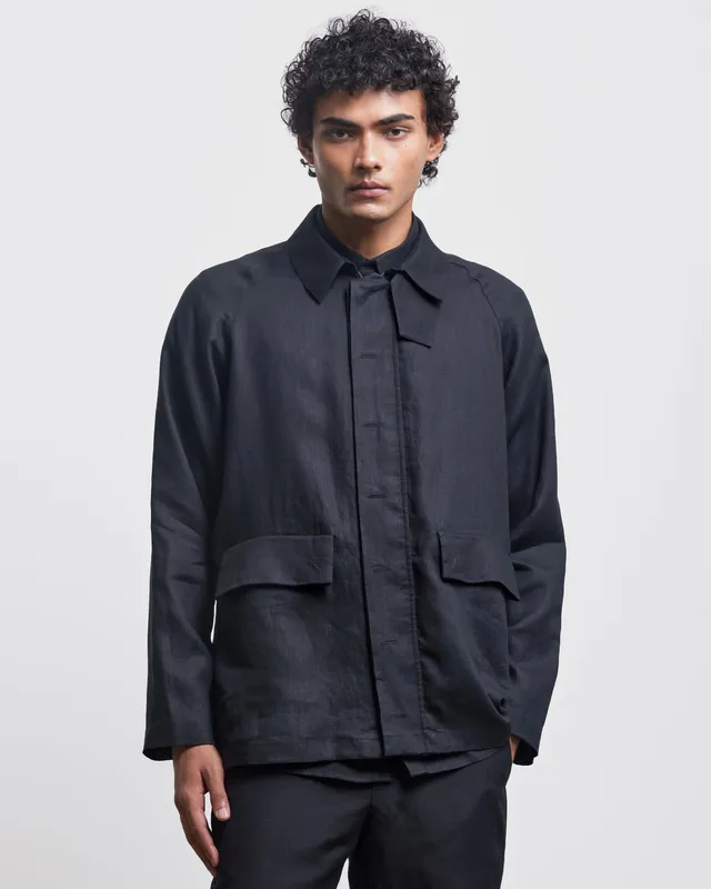 COUNTRYMADE Jackets BLACK FAUX BUTTONHOLE WORKWEAR veste noire en lin