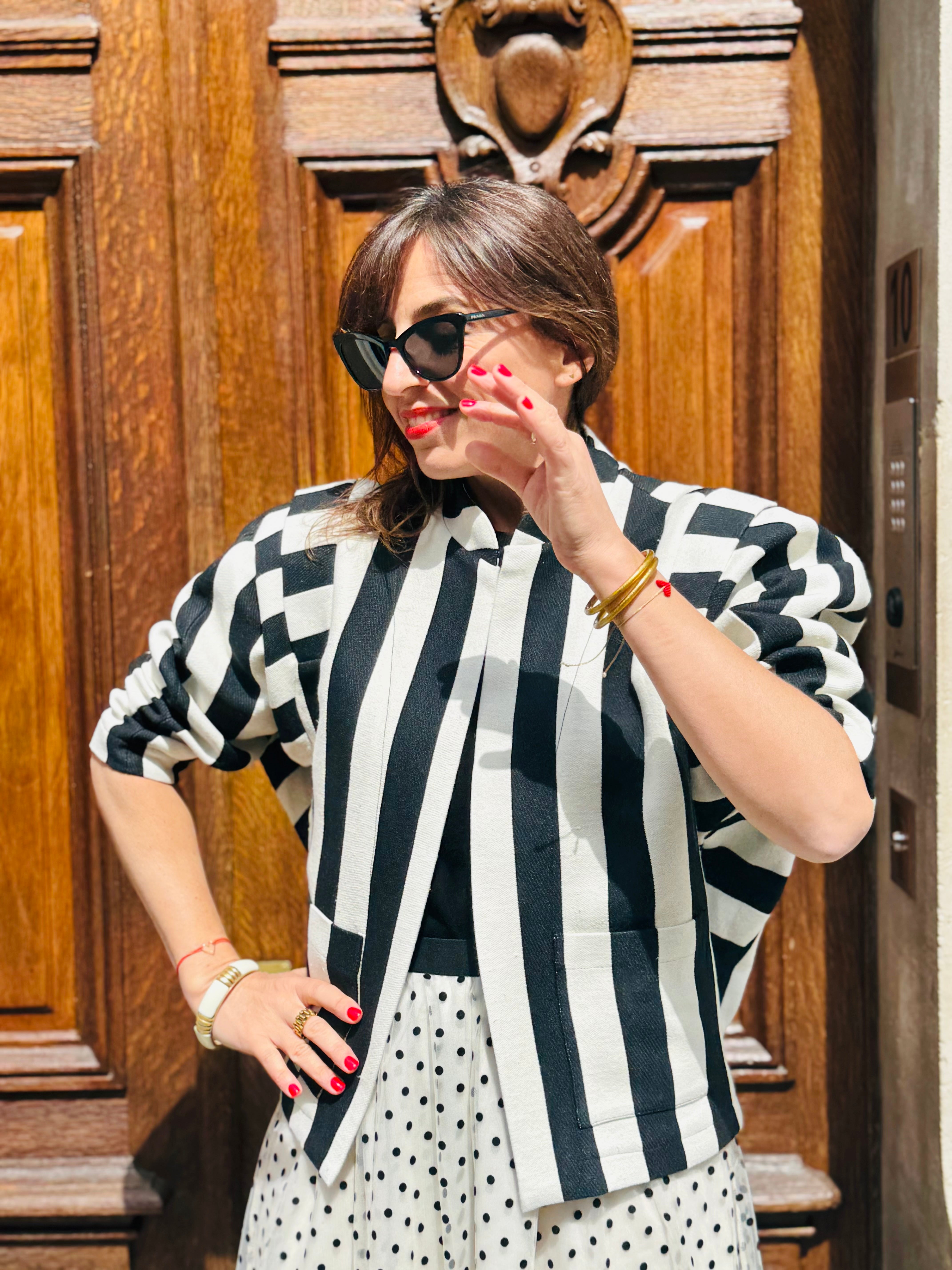 PANTRUCHE Vestes STRIPE veste rayée noir et blanc en coton