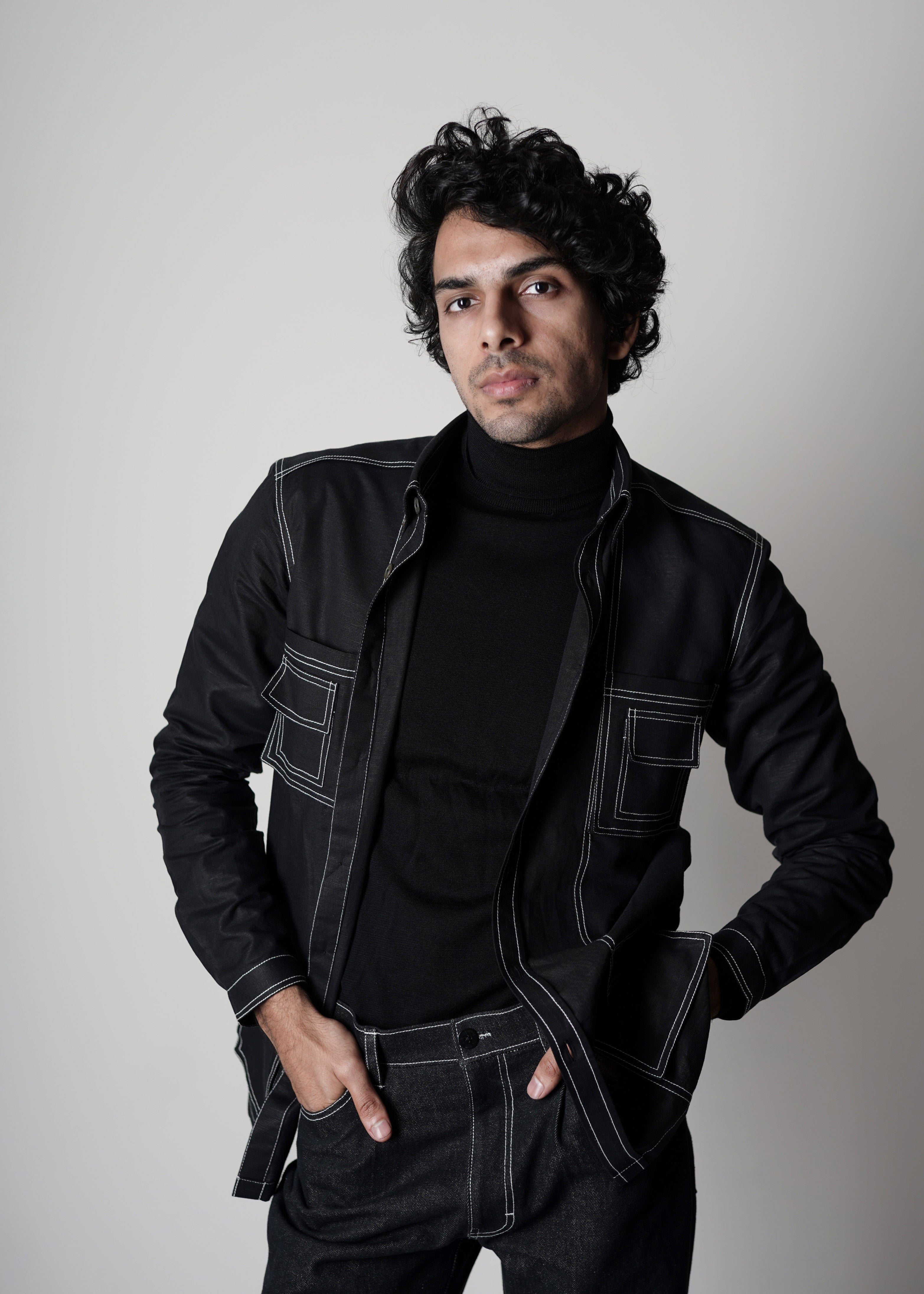 COUNTRYMADE Shirts Stitch Detailing Overshirt surchemise en lin noire