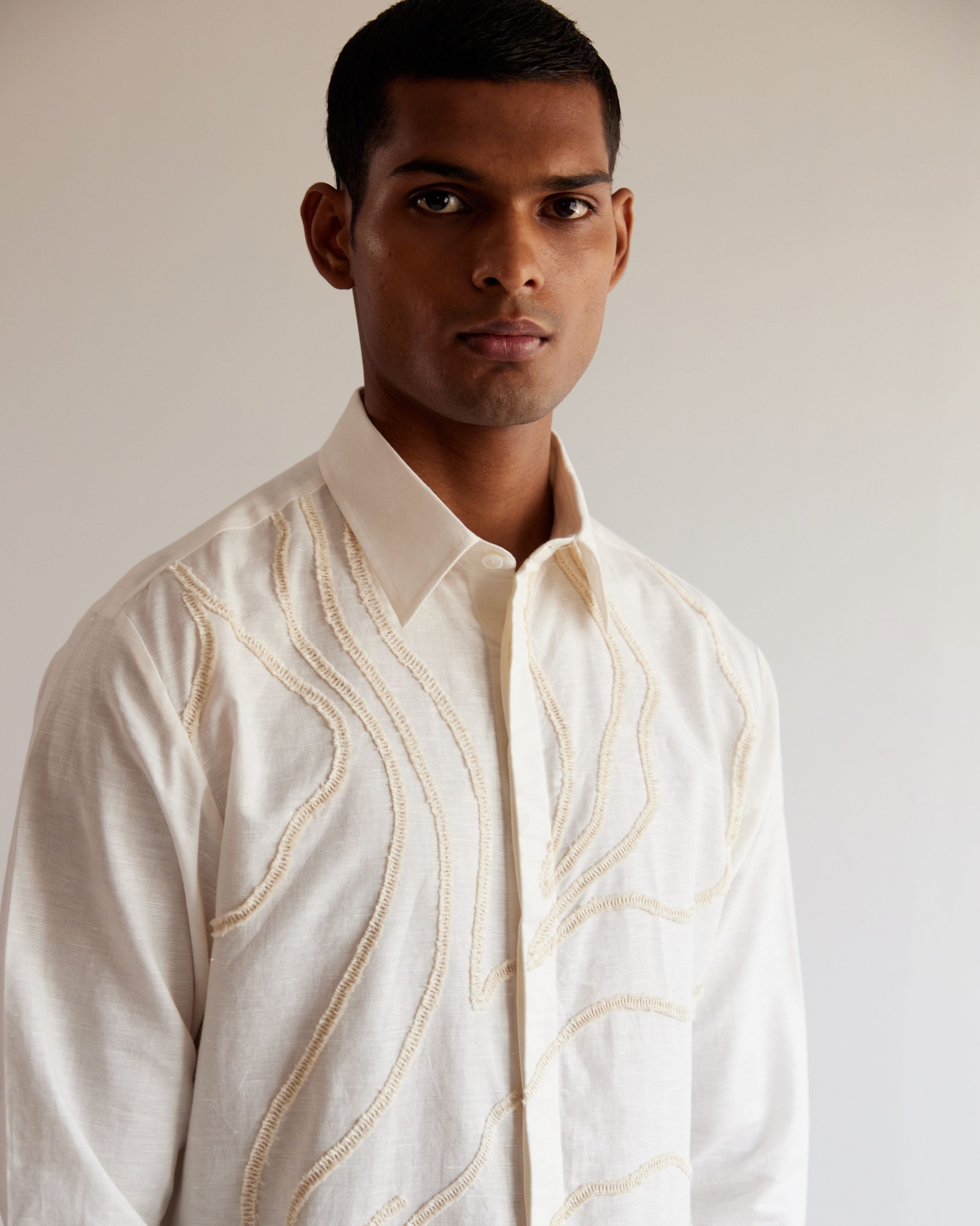 COUNTRYMADE Shirts DNA Shirt ivoire en lin-coton brodé