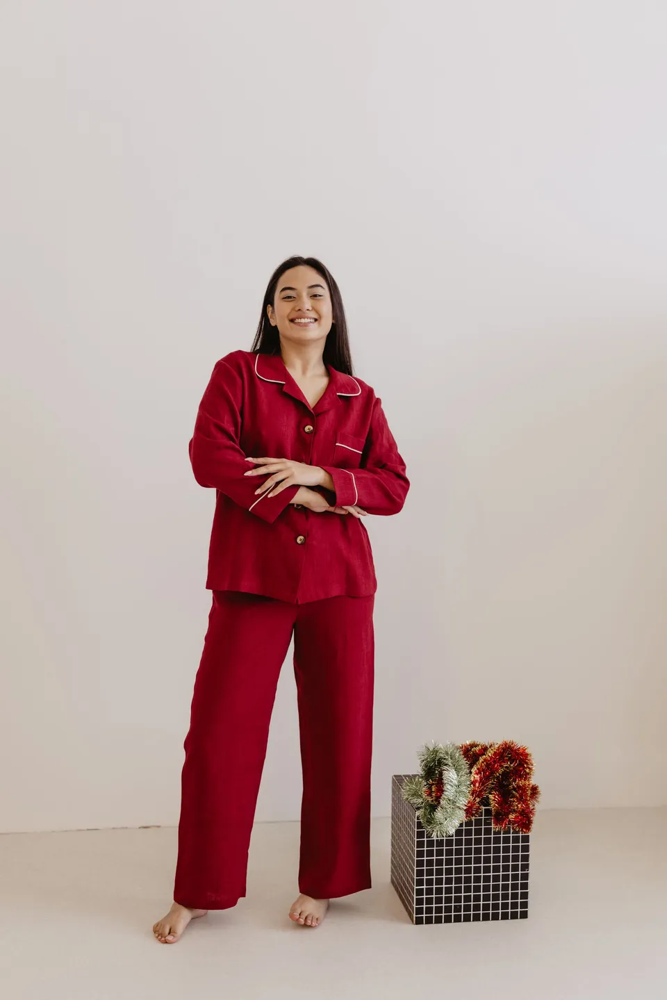 Laumė linen Loungewear PILNATIS pyjama bleu ciel en lin