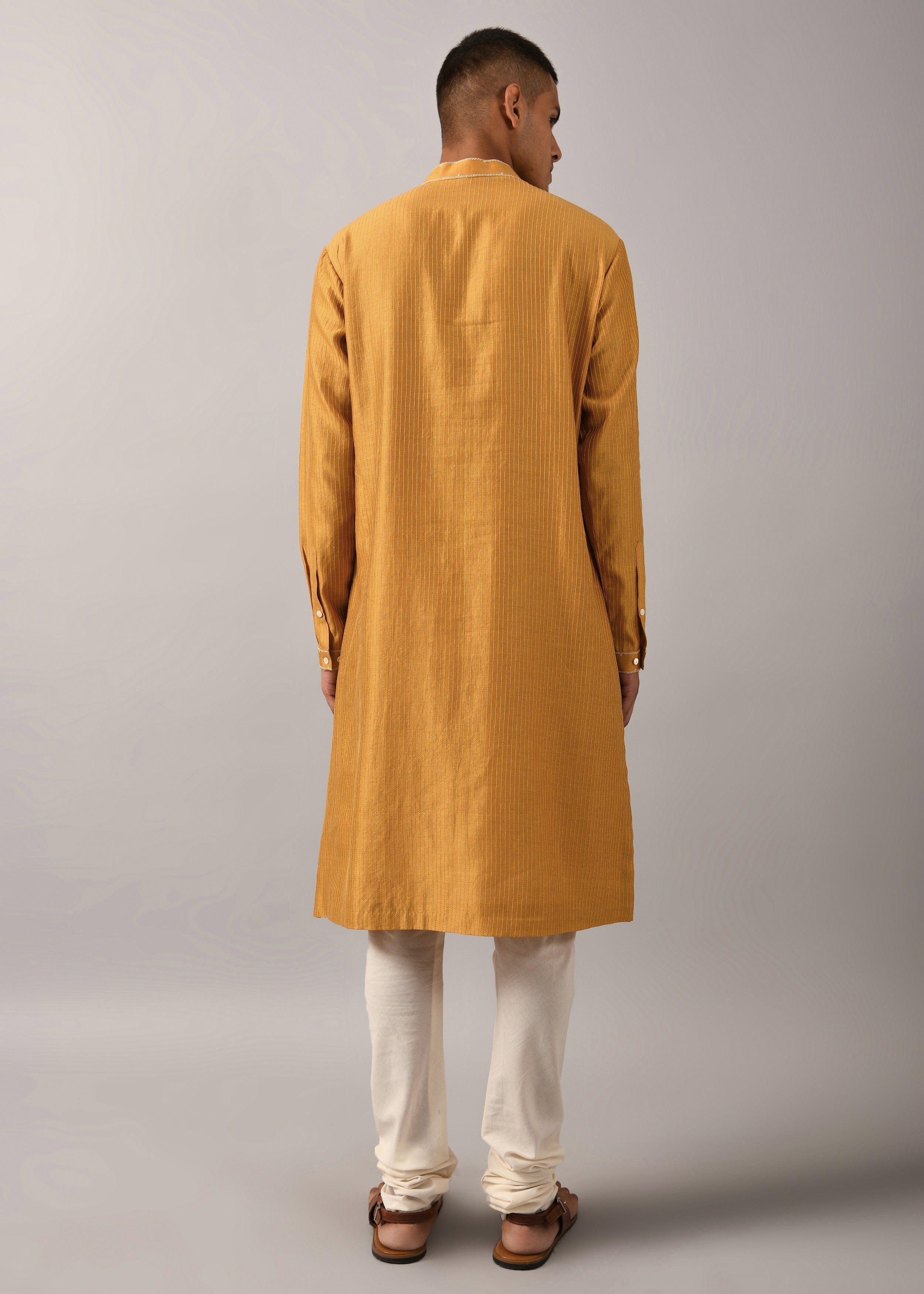 COUNTRYMADE Kurtas Chevron Hand Embroidered Kurta Set ensemble chanderi moutarde