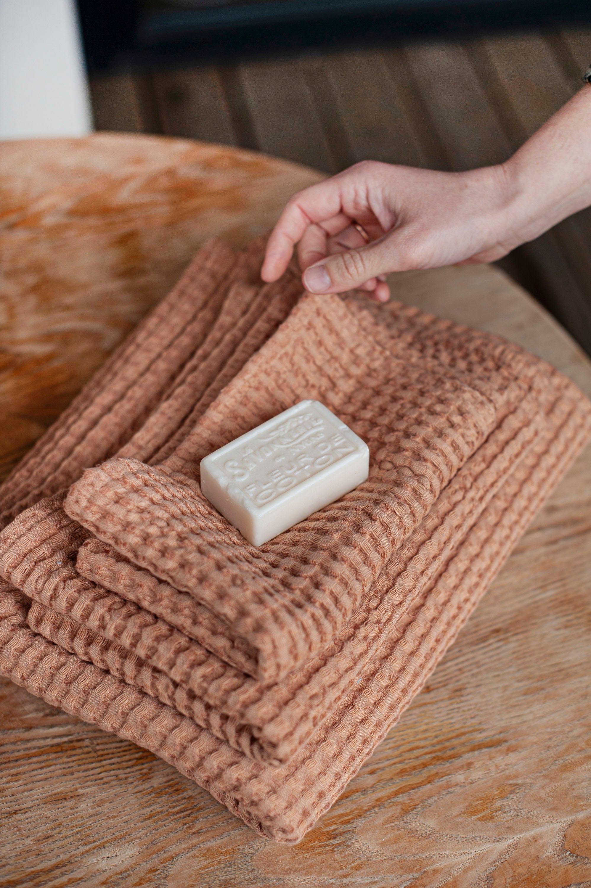Laumė linen Home Edit lot de serviettes nid d’abeille lin coton crème