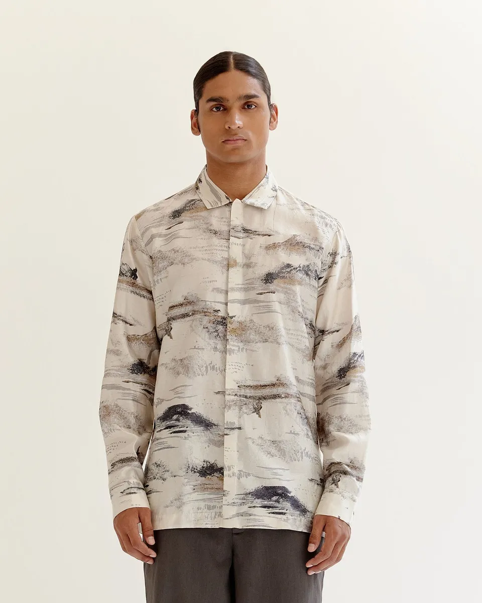 COUNTRYMADE Shirts Arid Brushstroke Silk Shirt chemise en soie imprimée
