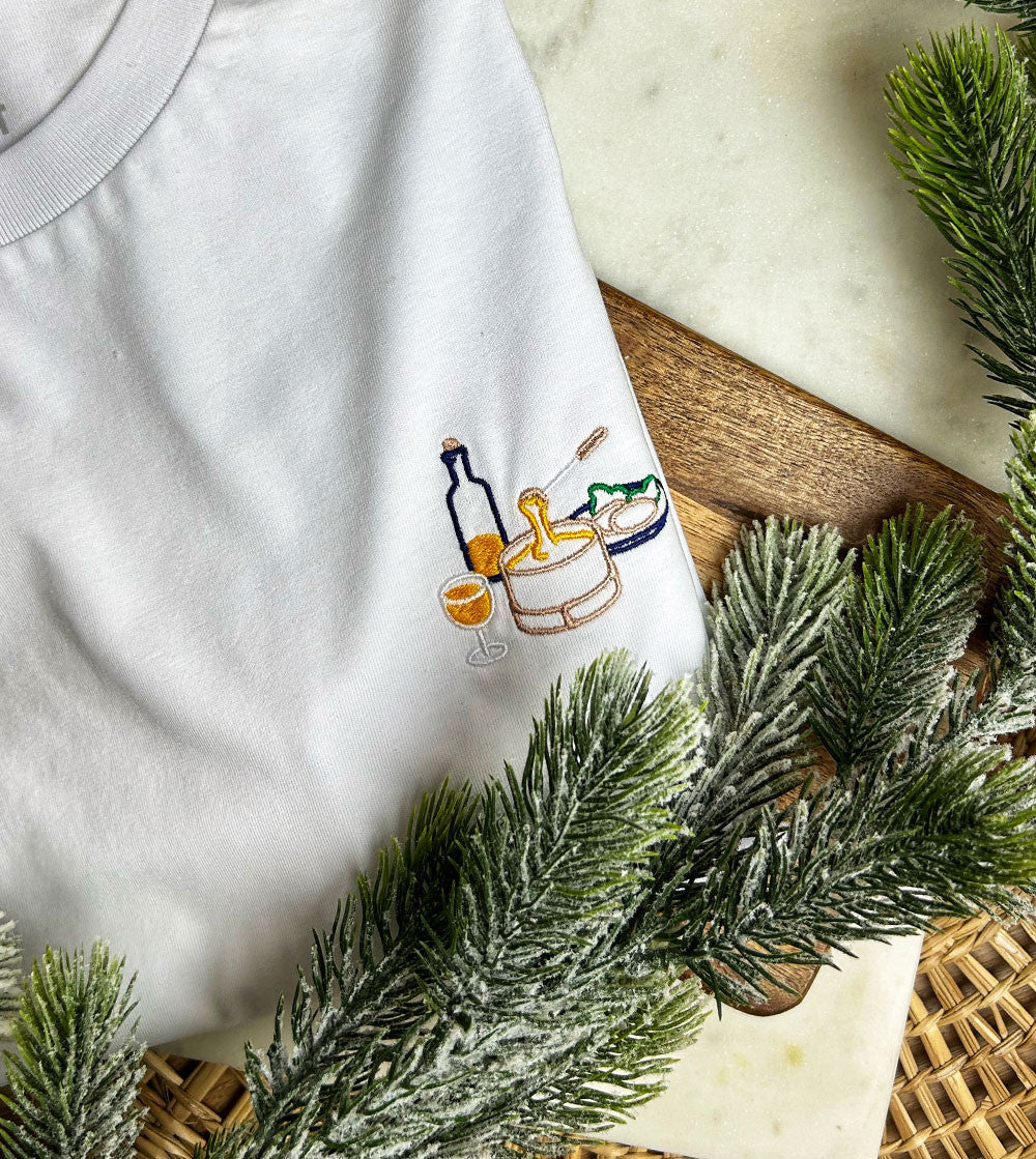 Juste Un T-shirt T-shirts Brodés Boite Chaude t-shirt brodé blanc fromage