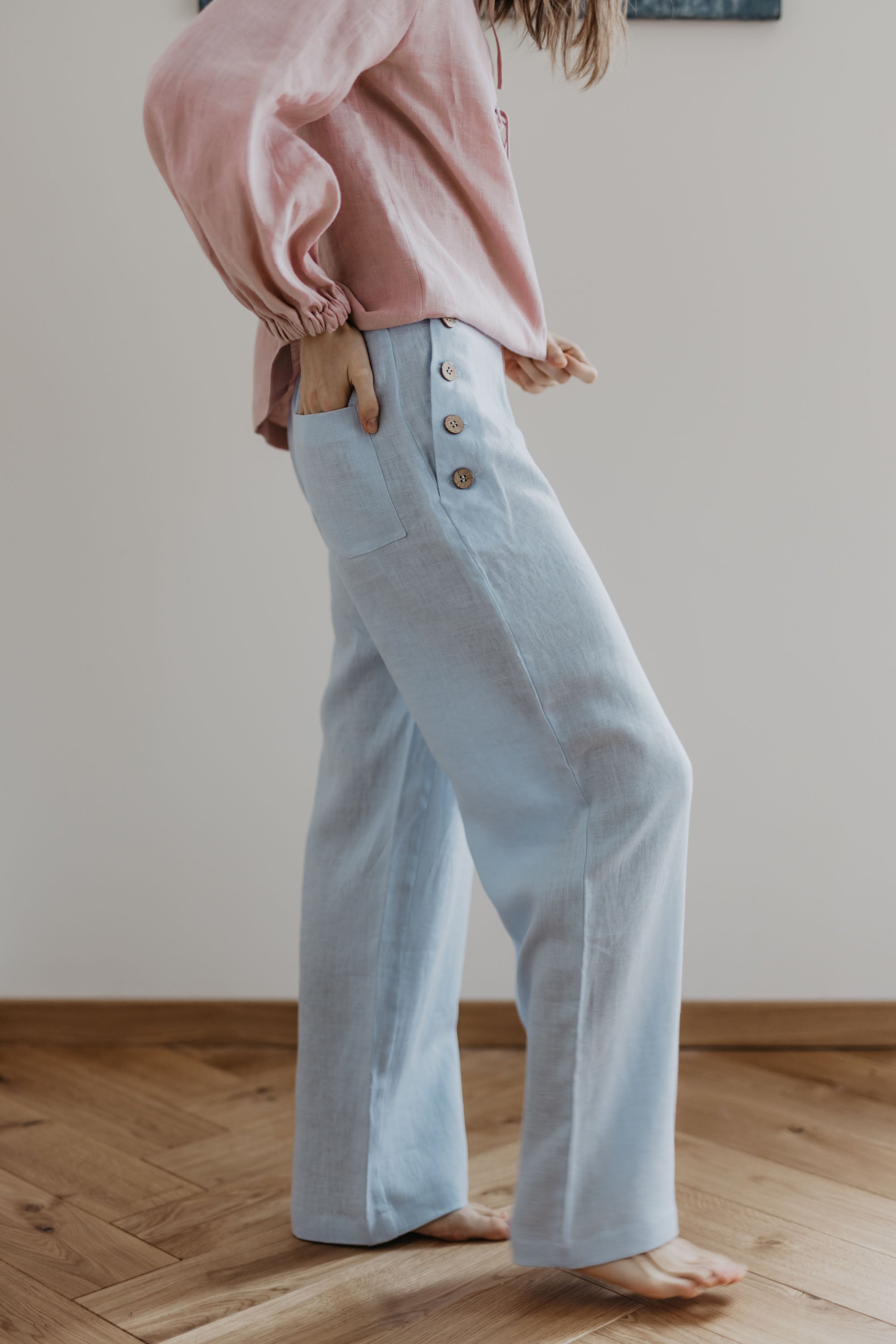 Laumė linen Linen Bottoms Klaipeda pantalon en lin beige à rayures