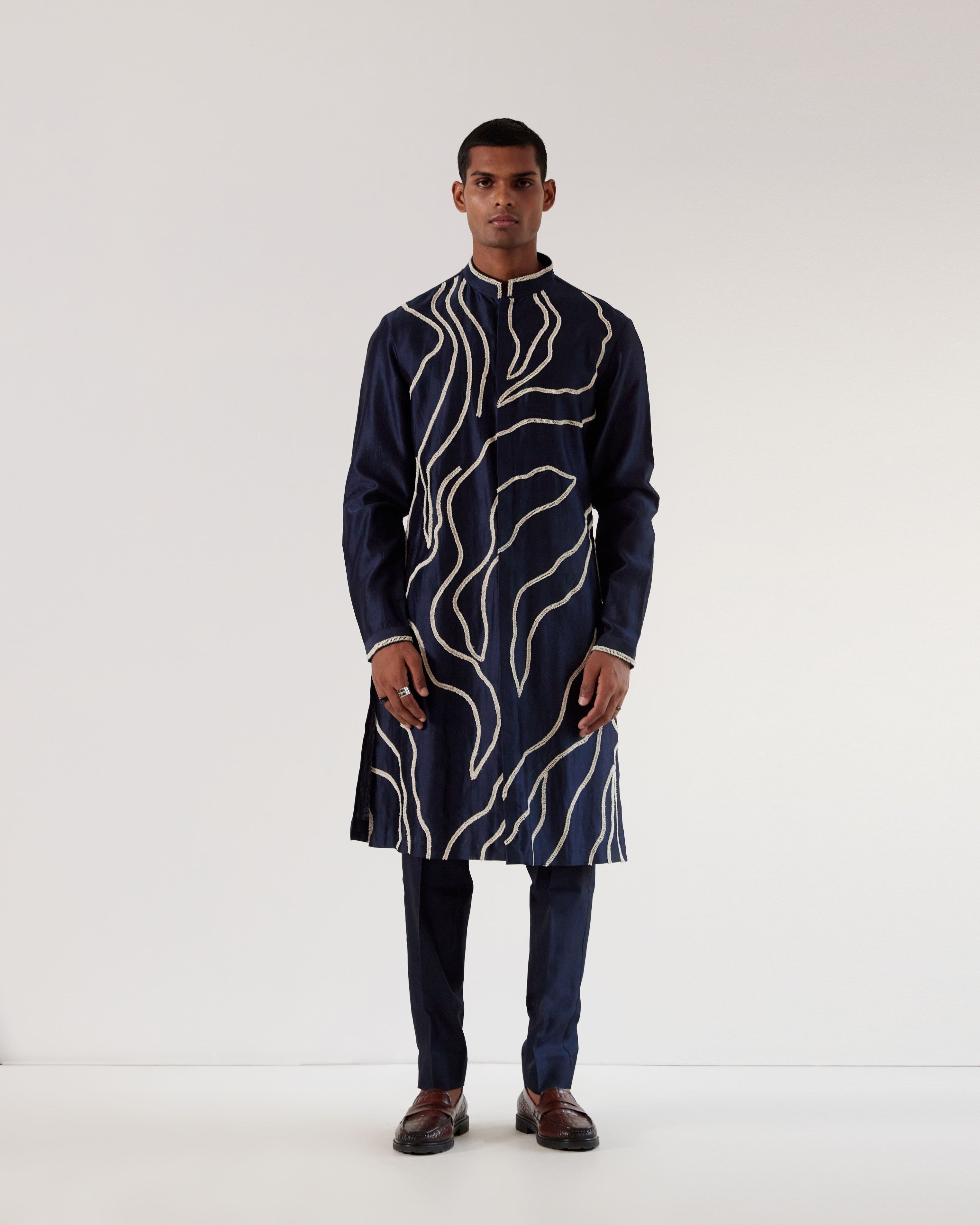 COUNTRYMADE Kurtas DNA Front Open Kurta Set ensemble kurta bleu marine