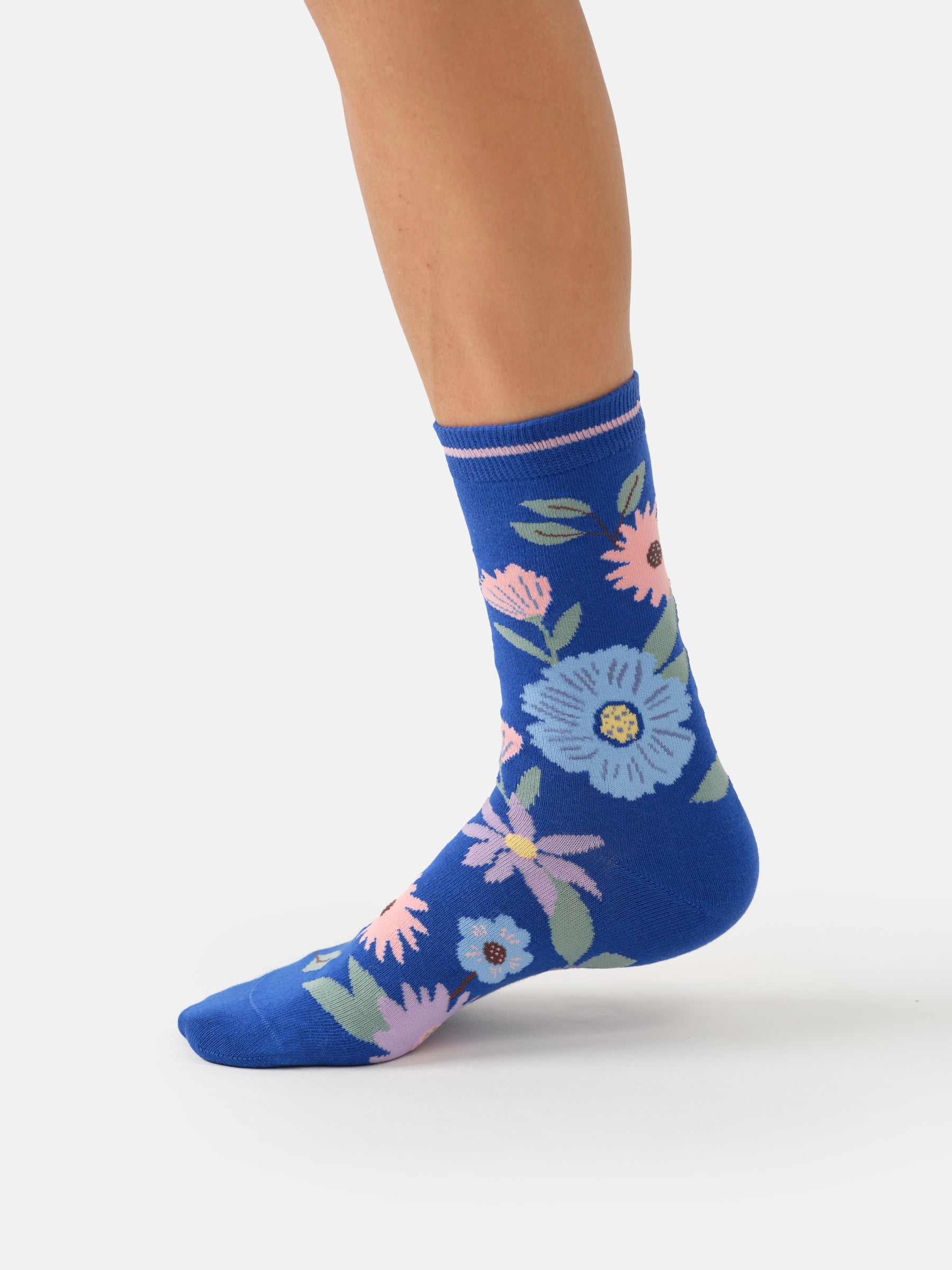 Sourire Multicolore Chaussettes femme fleurs bleues chaussettes taille unique coton bio