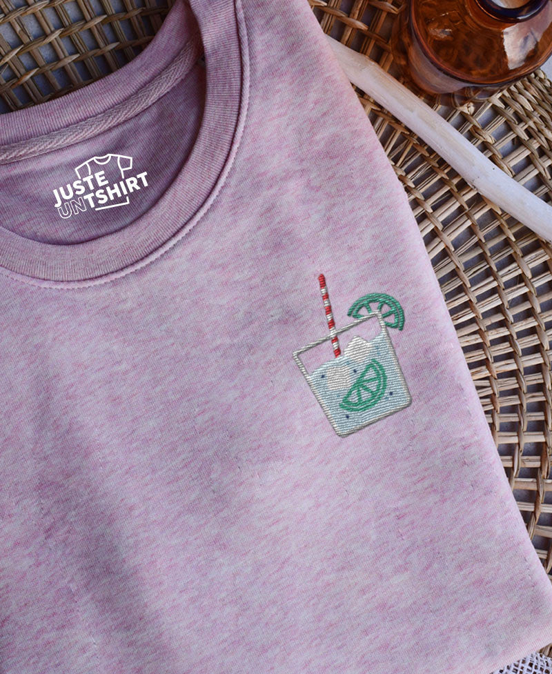 Juste Un T-shirt Sweats Brodés Gin tonic sweat brodé gris chiné