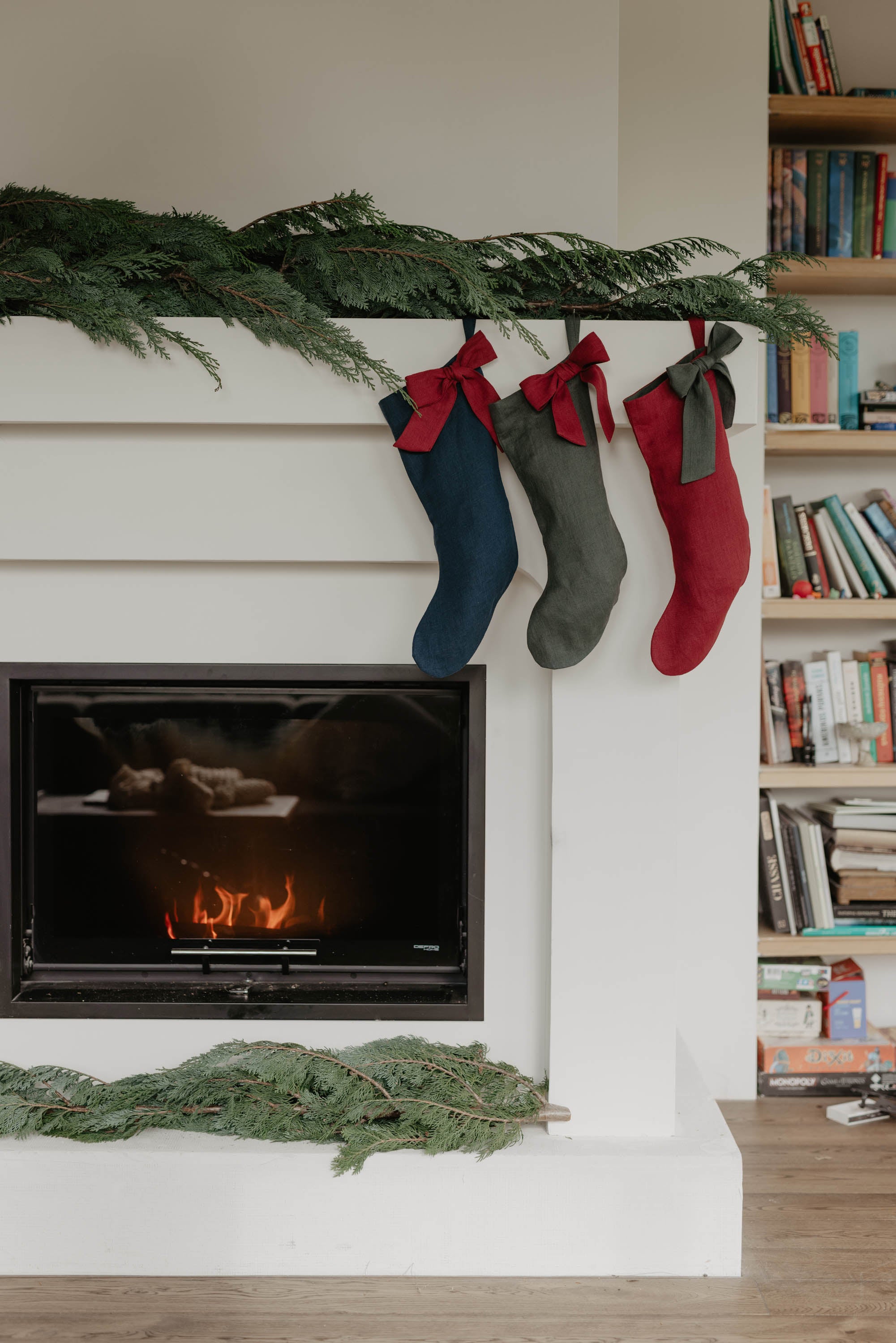 Laumė linen Christmas Linen chaussette de Noël avec nœud vert forêt